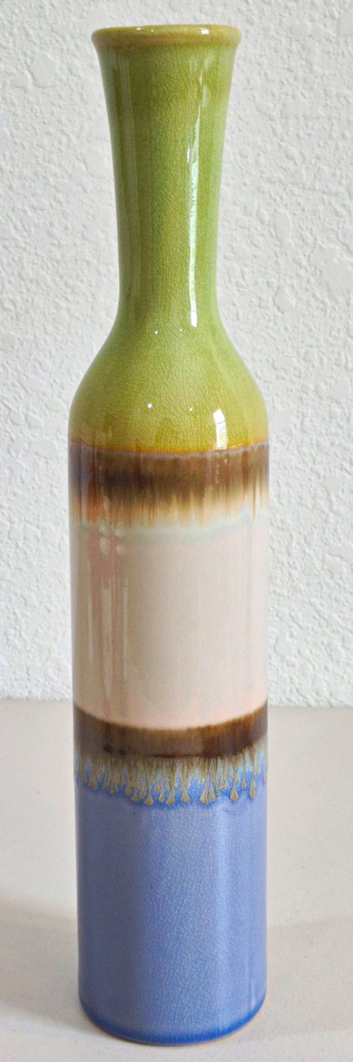 Modern Drip Crackle Glaze Ceramic Bottle Vase Boho Art Accent Piece 15.3\