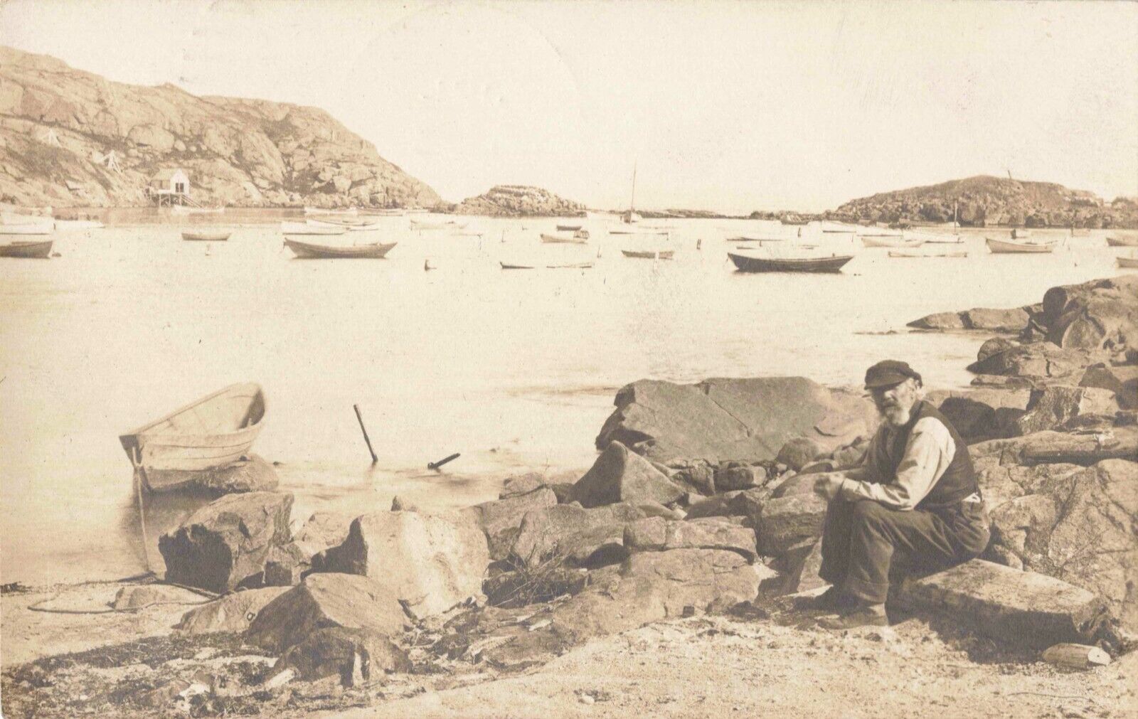 Old Man Boats Monhegan Island Maine ME Shore 1921 Real Photo RPPC