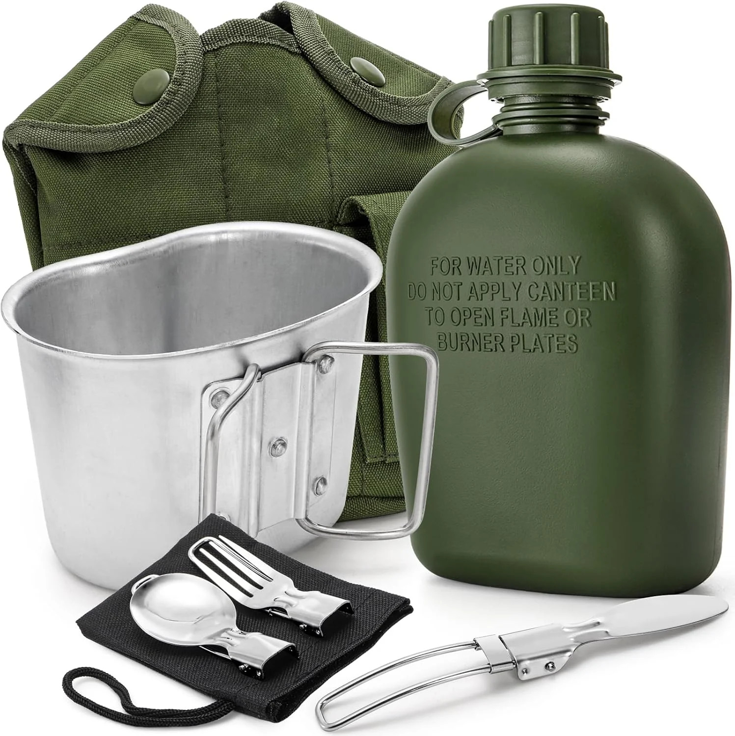 Stainless Steel WWII US Army Canteen Water Bottle Military Canteen Kit 1QT with