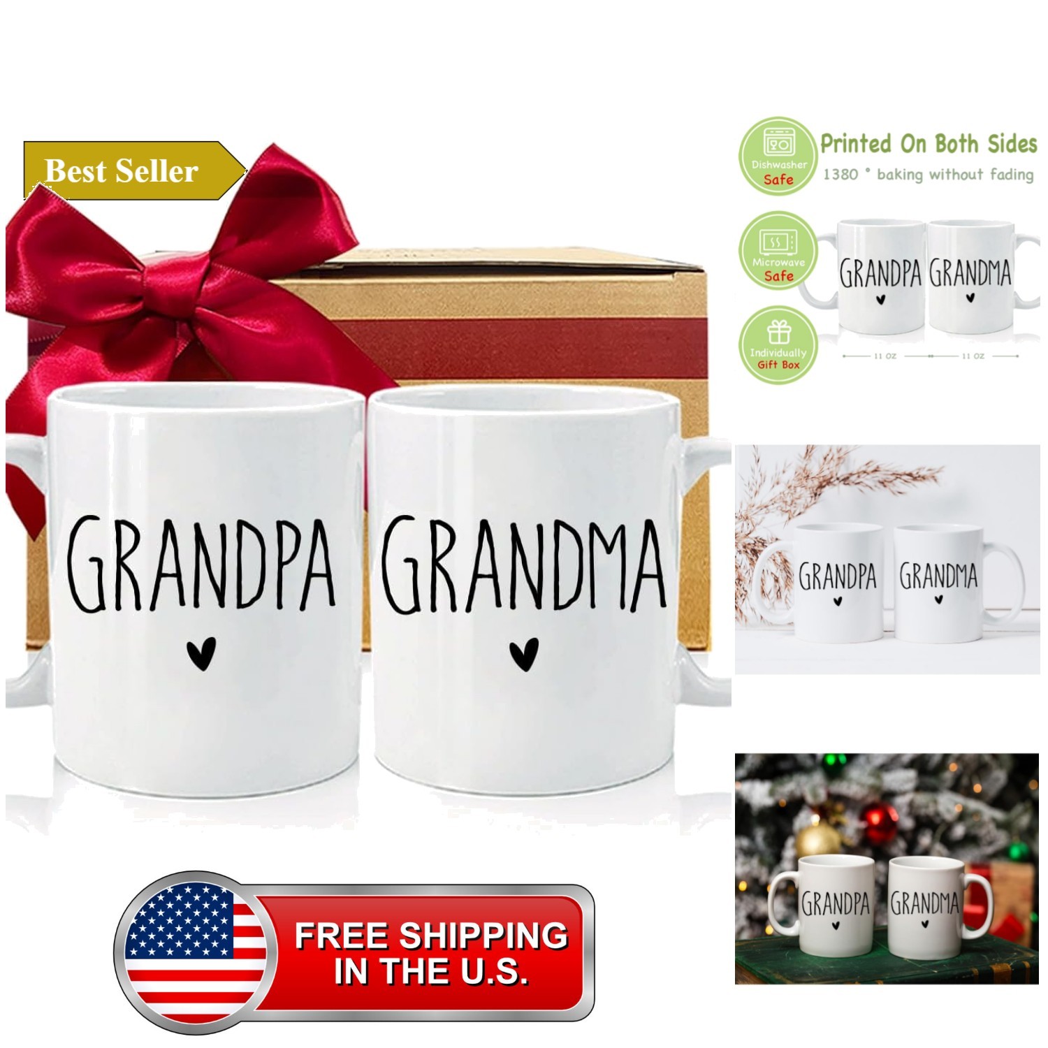 Promoted To Grandparent 2027 Mug Set, First Time Grandma Grandpa Coffee Mugs,...