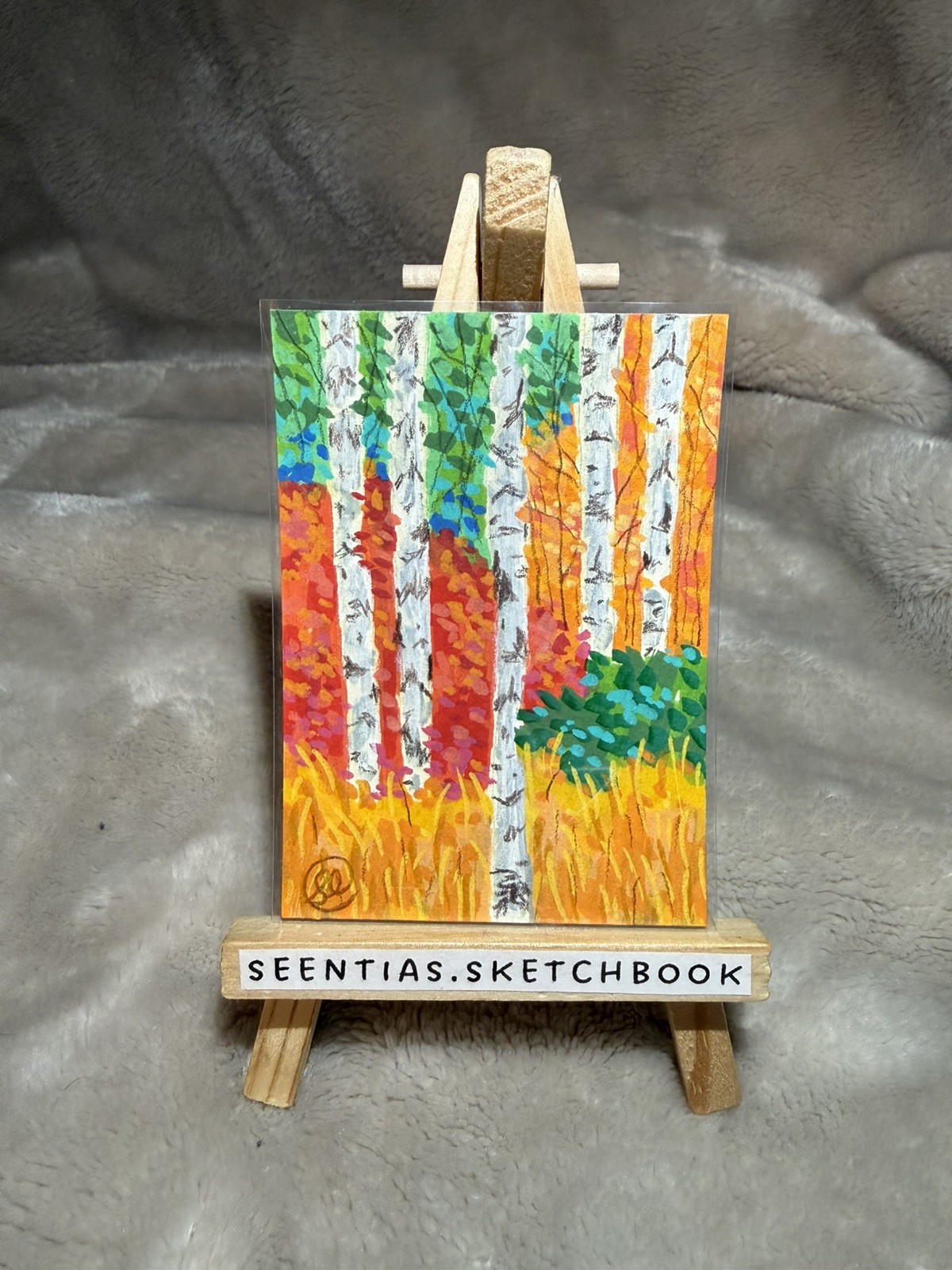 OOAK ACEO - Fall Foliage - Forest Trees - Mixed Media - Original Art