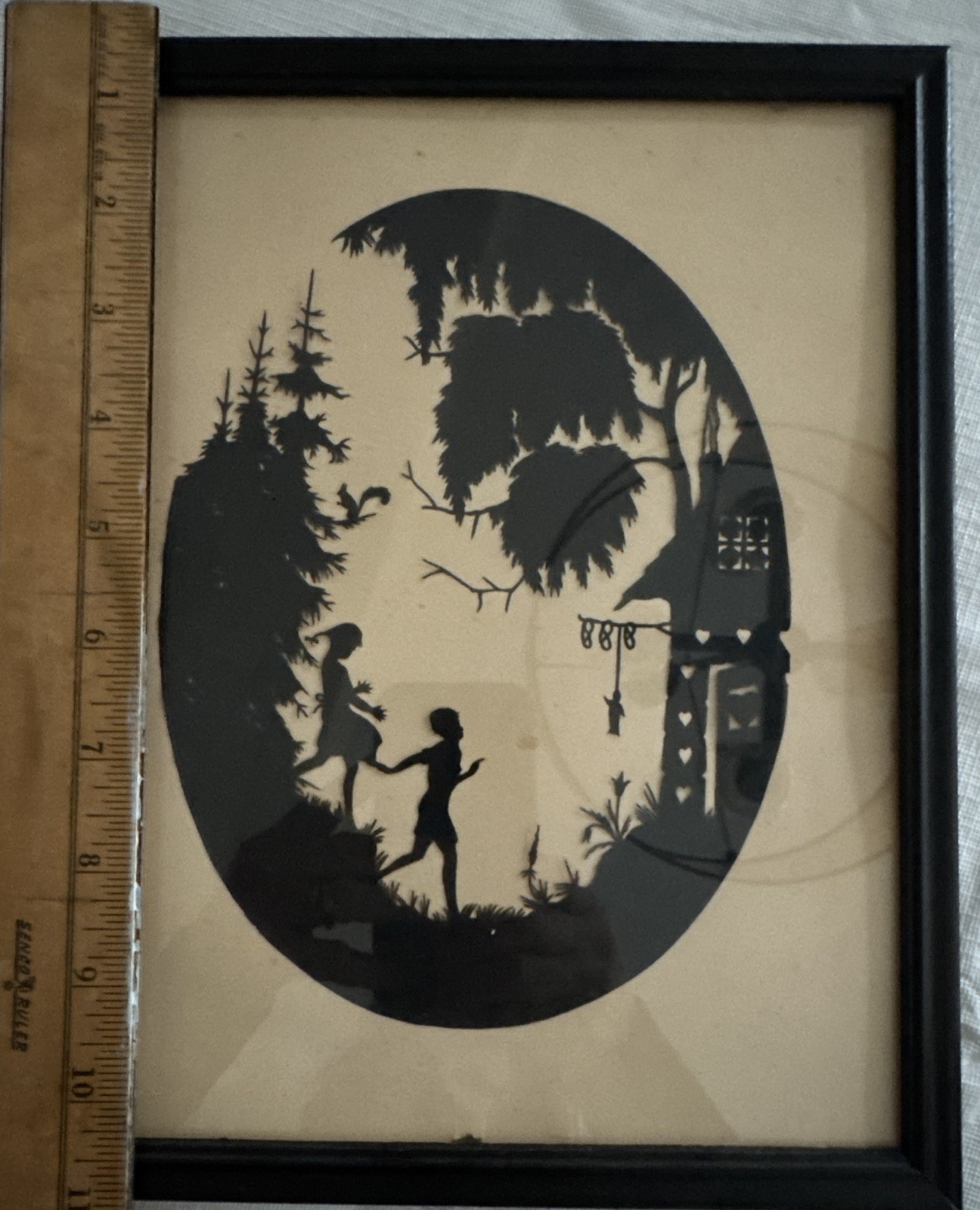 Antique Silhouette, Hansel and Gretel, One Piece Hand Cut In Germany