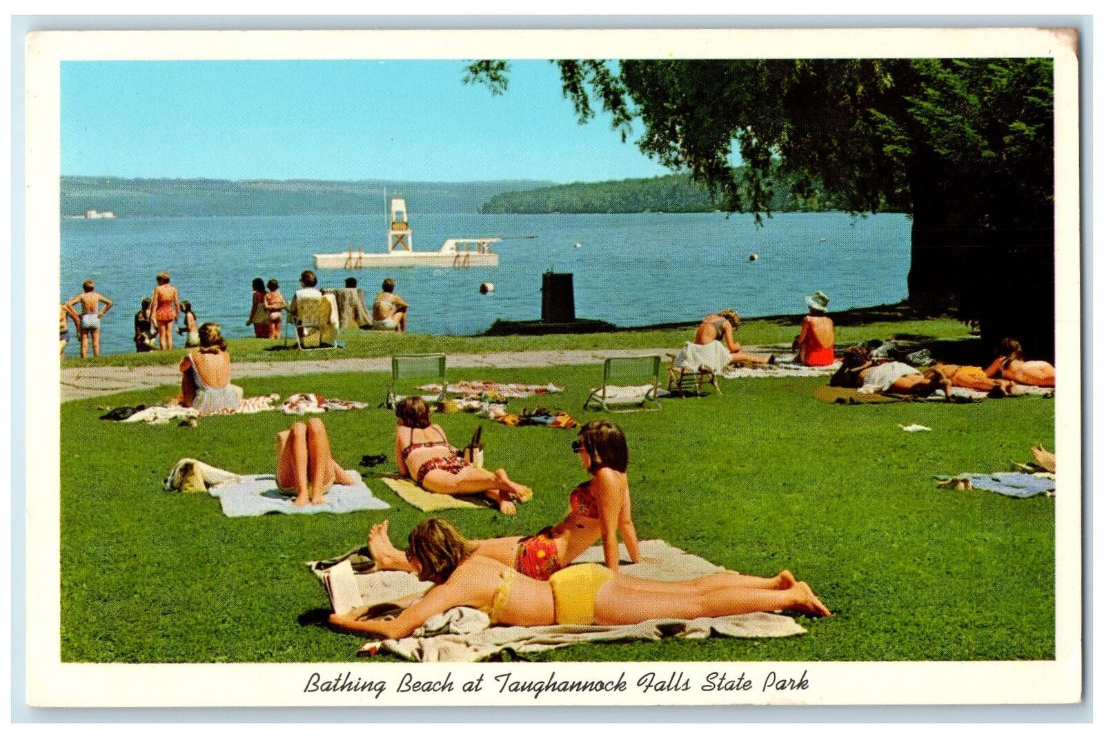 c1960's Bathing Beach Taughannock Falls State Park Cayuga Lake New York Postcard