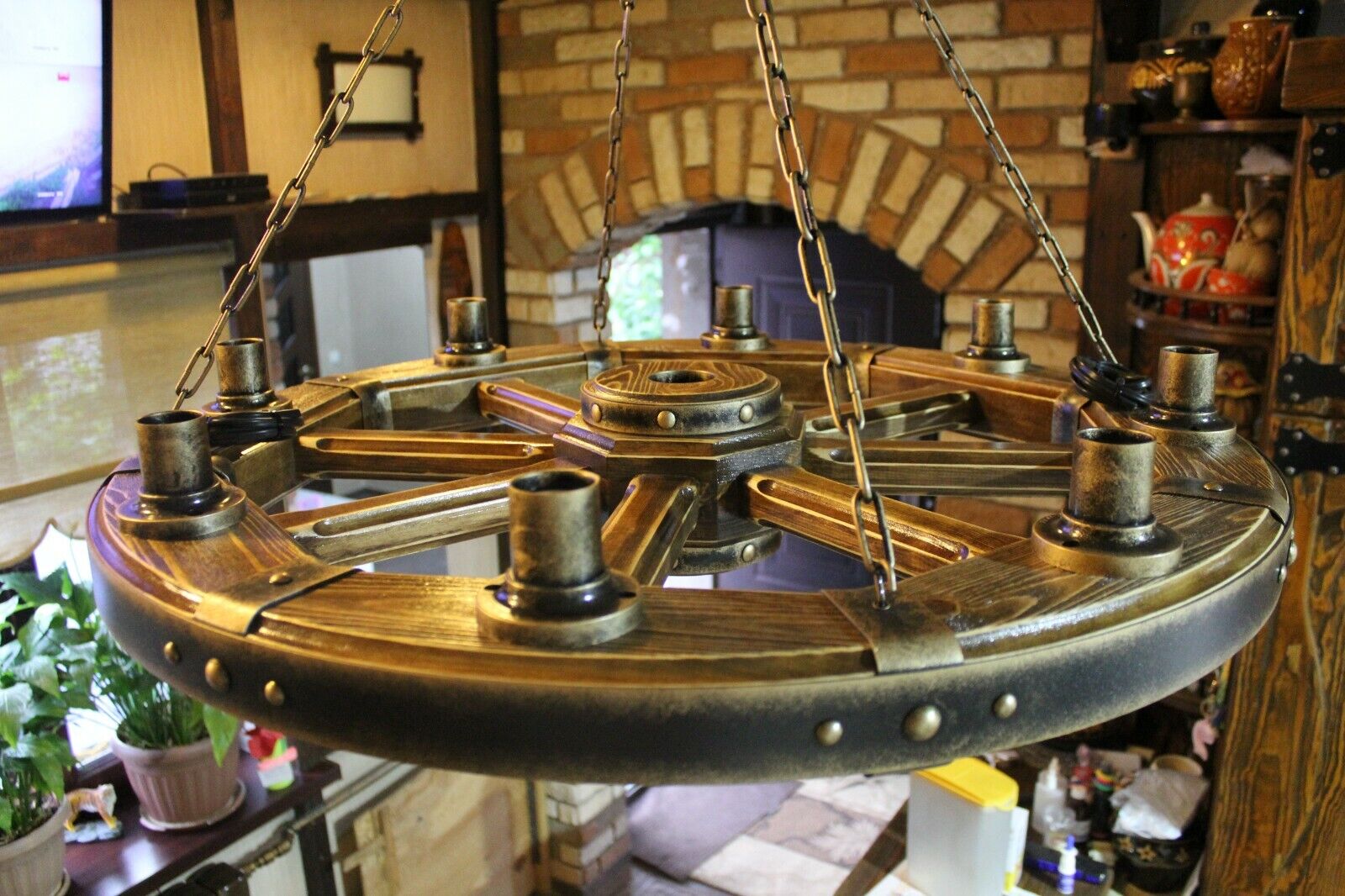 Chandelier Wood Wagon Wheel Farnhouse Vintage Chandelier