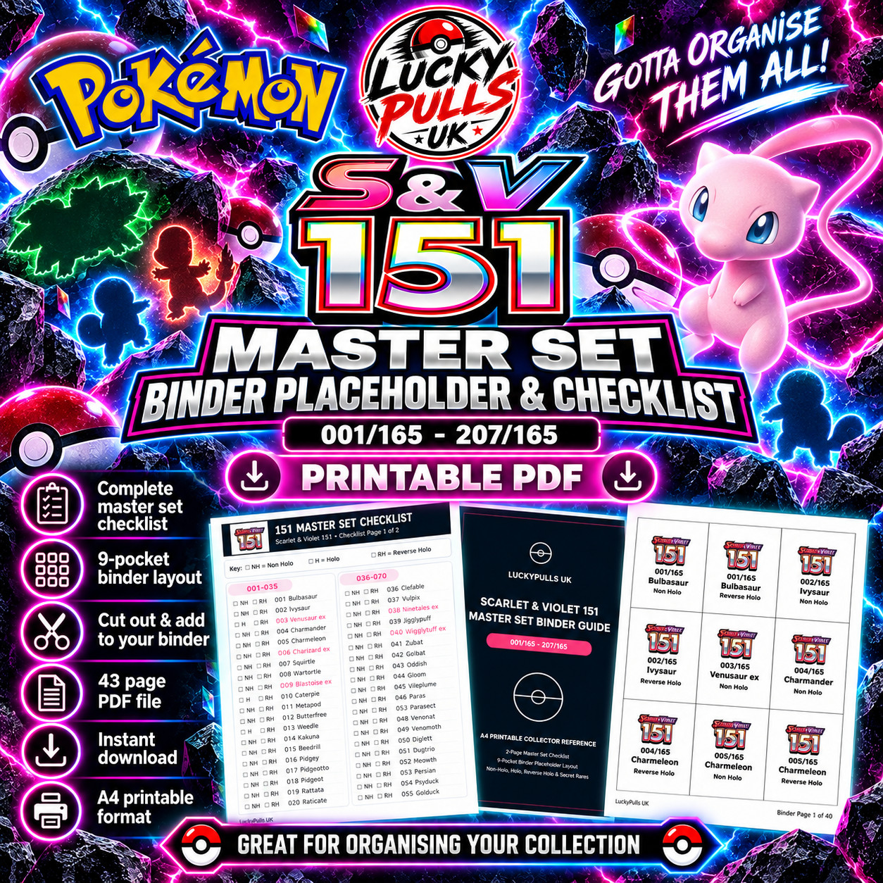 Pokémon S&V 151 Master Set Binder Placeholder & Checklist - Printable PDF
