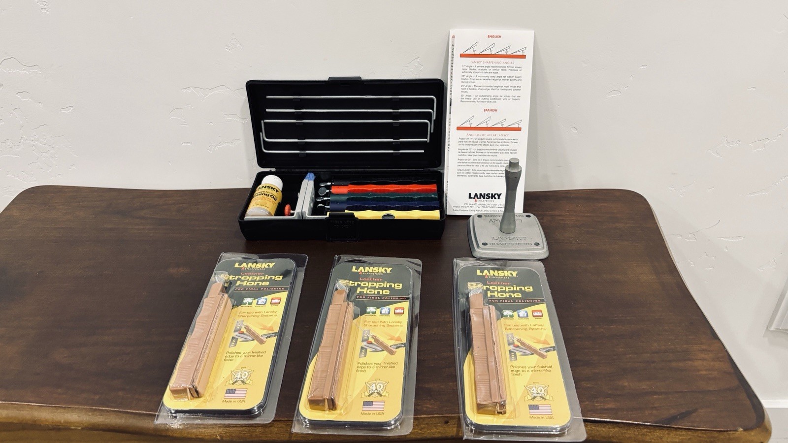 Lansky Knife Sharpening System Kit With Stand And 3 New Strops