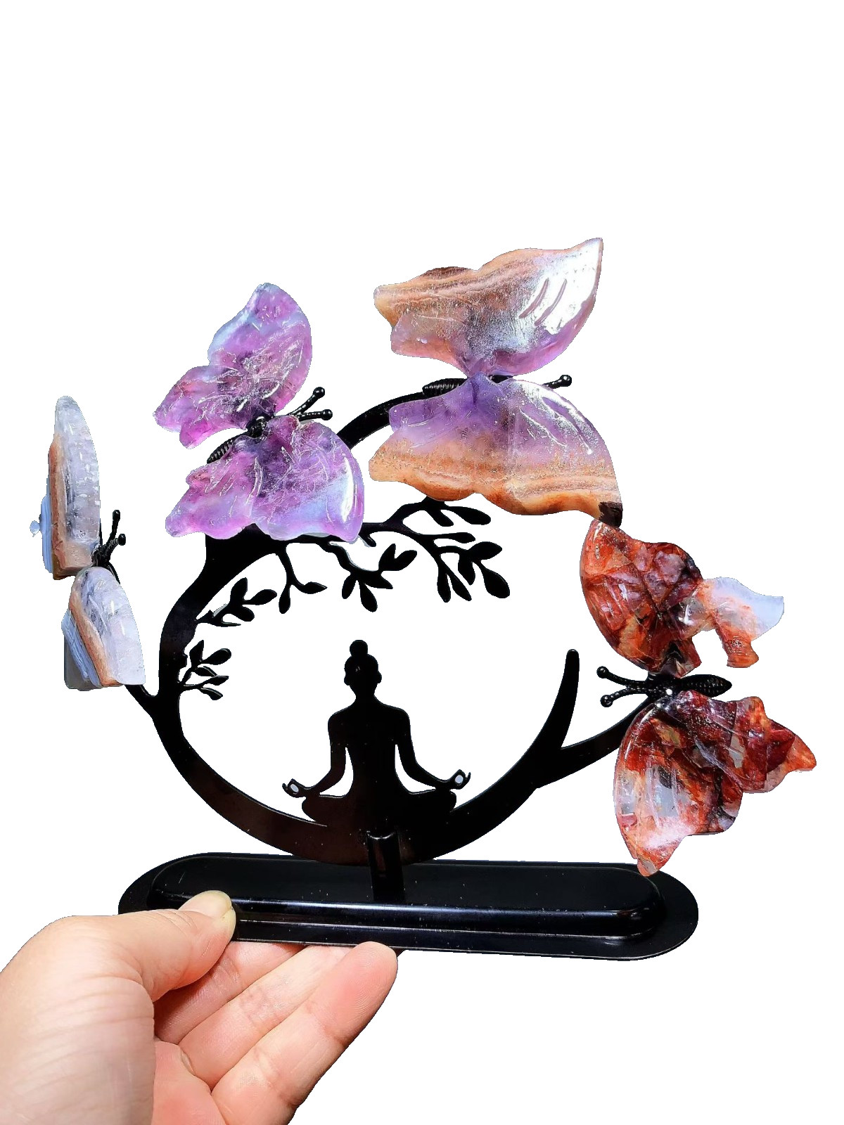 Natural Mixing Quartz Carved Butterfly Skull Reiki Crystal Decor gift 1pc