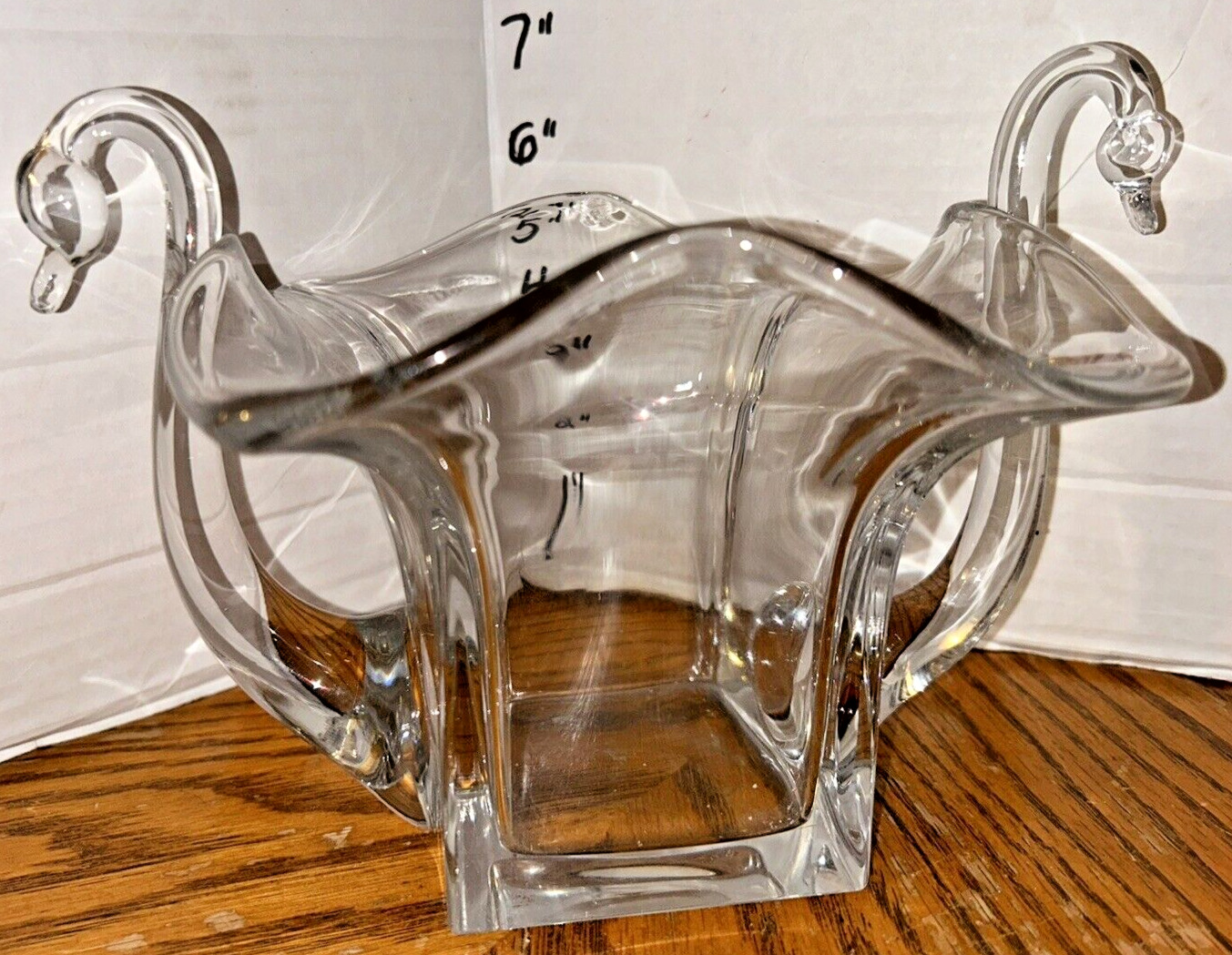 Duncan Miller Glass Figural Swan Clear Centerpiece, Bowl, or Planter Birds {C}