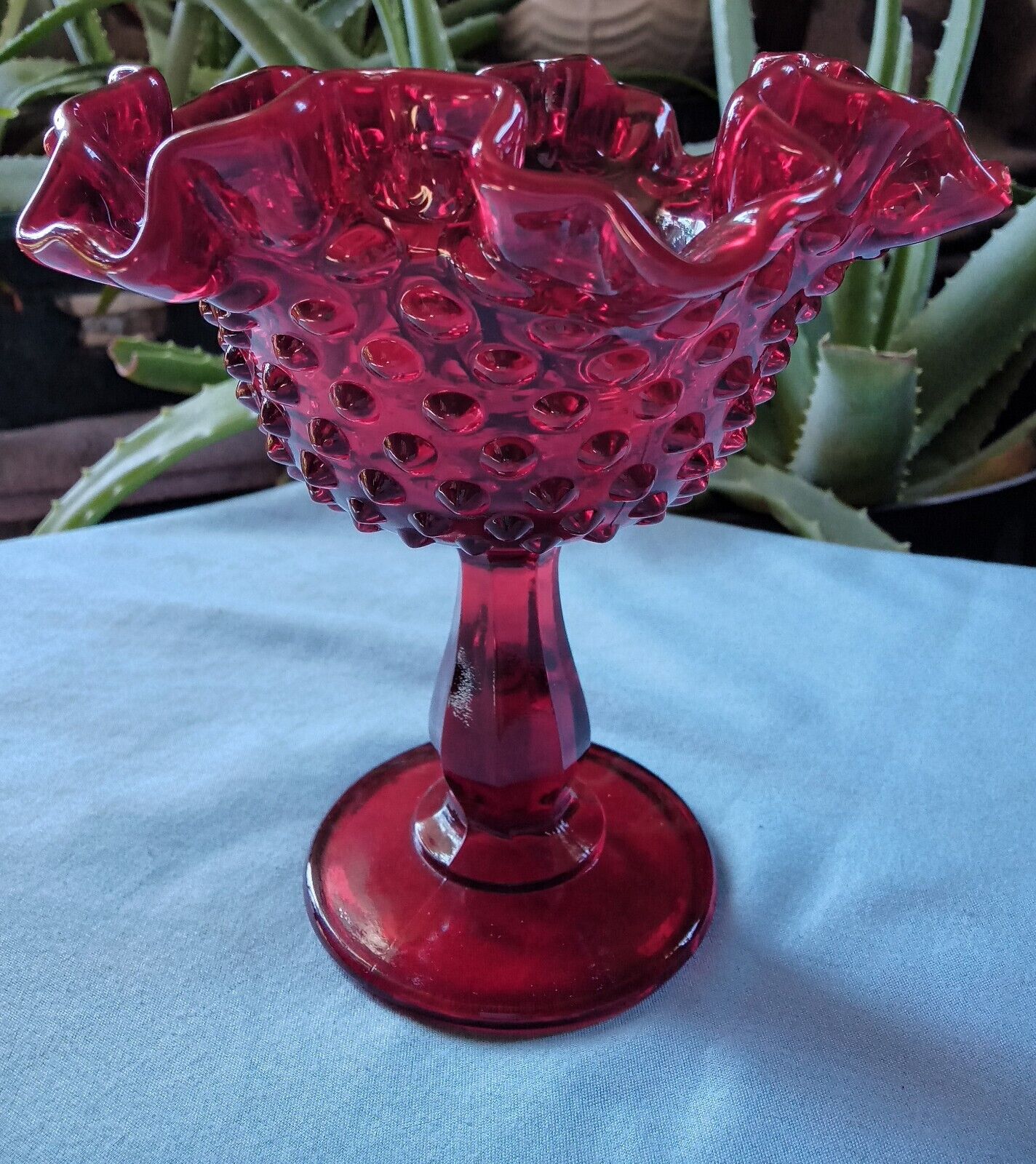Vintage Fenton Ruby Red Hobnail Candy Dish/Pedestal Bowl 6in tall, MINT