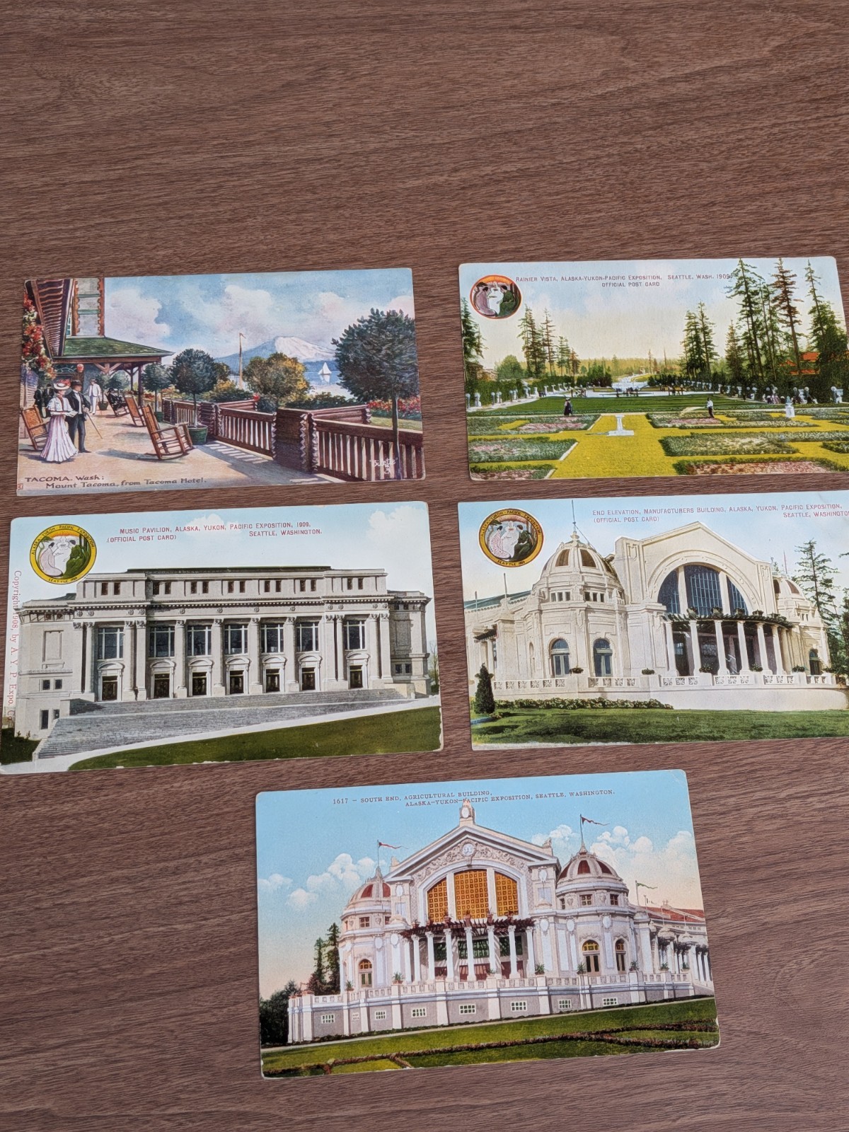 5 Antique WA Postcards 1909 AYPE Seattle World's Fair Tacoma Tuck