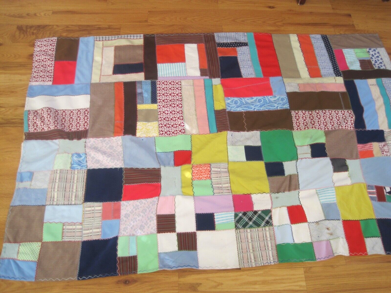 Polyester Crazy Quilt Throw Back Pieced Cotton  48\