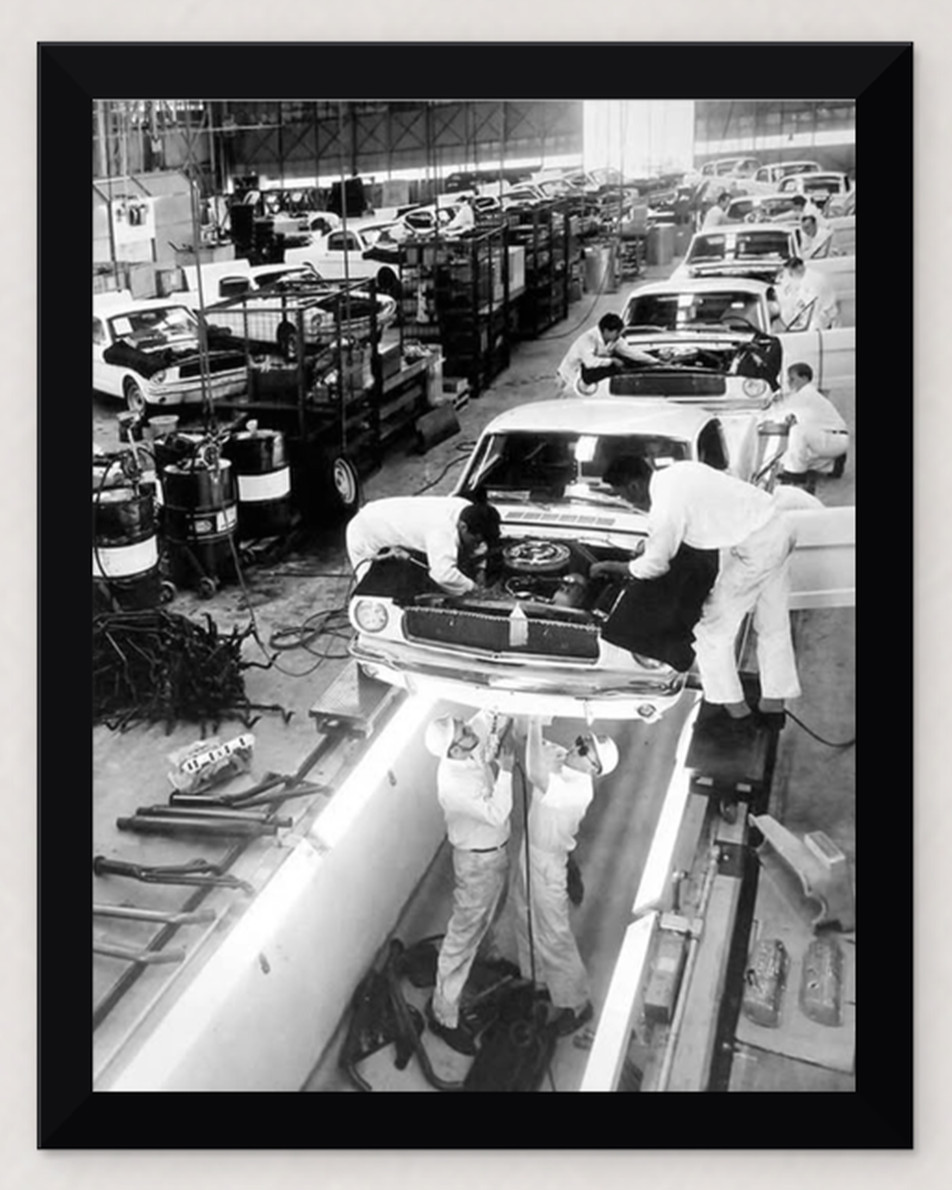12X9 FRAMED 1965 FORD SHELBY MUSTANG AUTO ASSEMBLY LINE REPRODUCTION PRINT