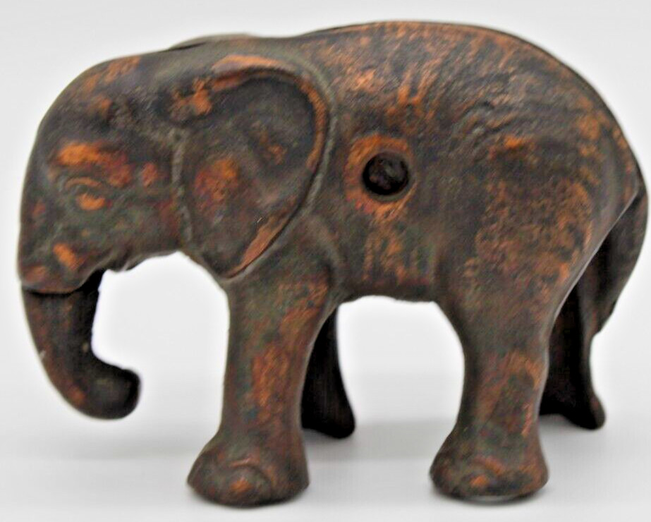 VTG Bronze Elephant Coin Bank Metal