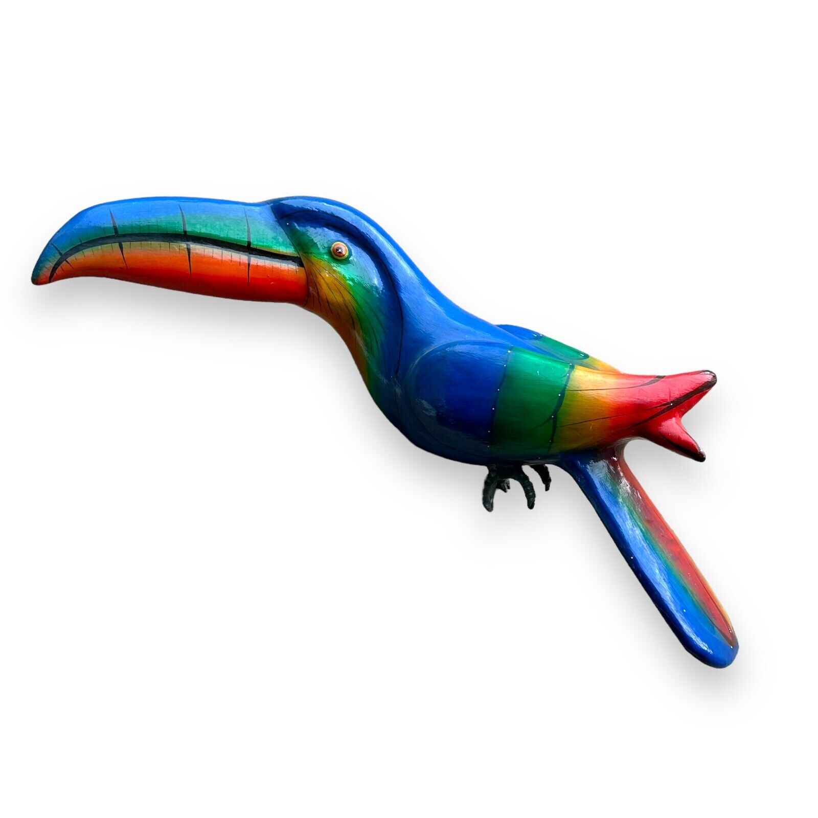 Vtg 21” Paper Mache Toucan Parrot Bird No Hanger Tropical Decor Blue Red Orange