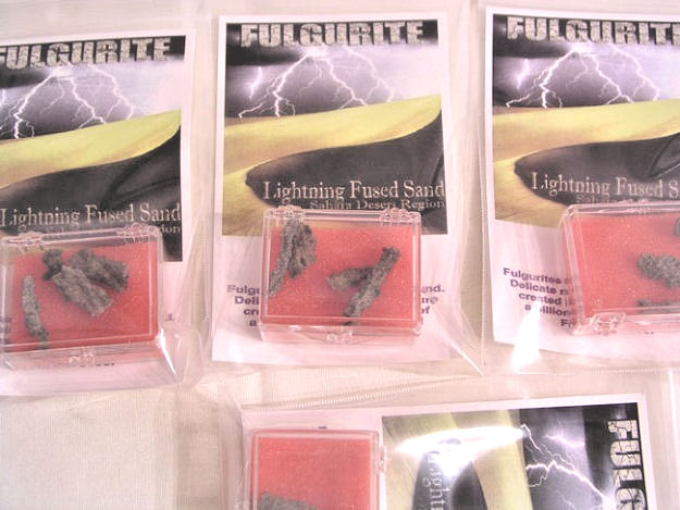 18 pieces Fulgurite lightning fused sand Sahara desert in 6 display boxes