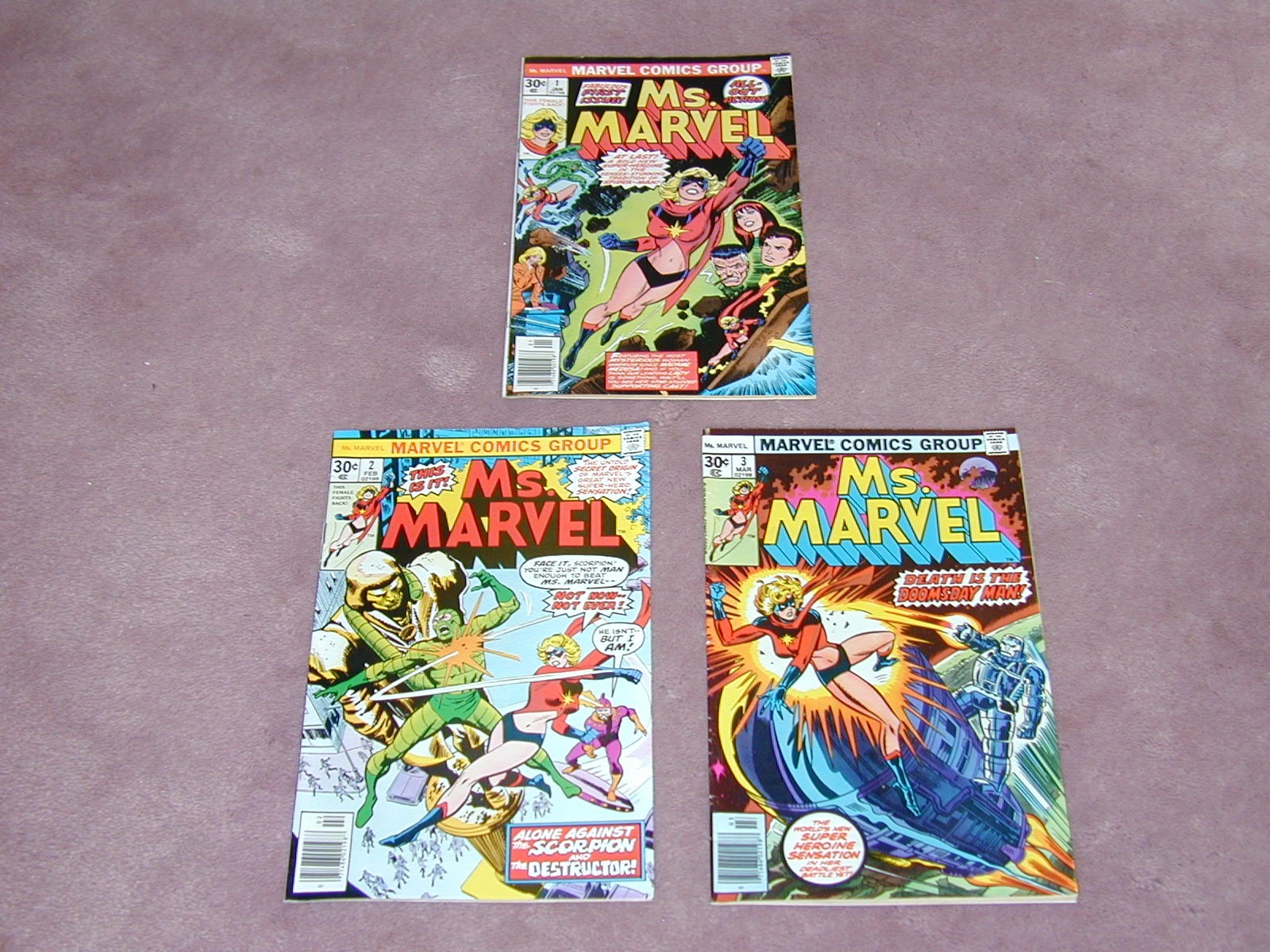 Ms. Marvel comic # 1, # 2, # 3, Three comics By Marvel, dated 1976 Ms. Marvel comic # 1, # 2, # 3, Three comics By Marvel, dated 1976