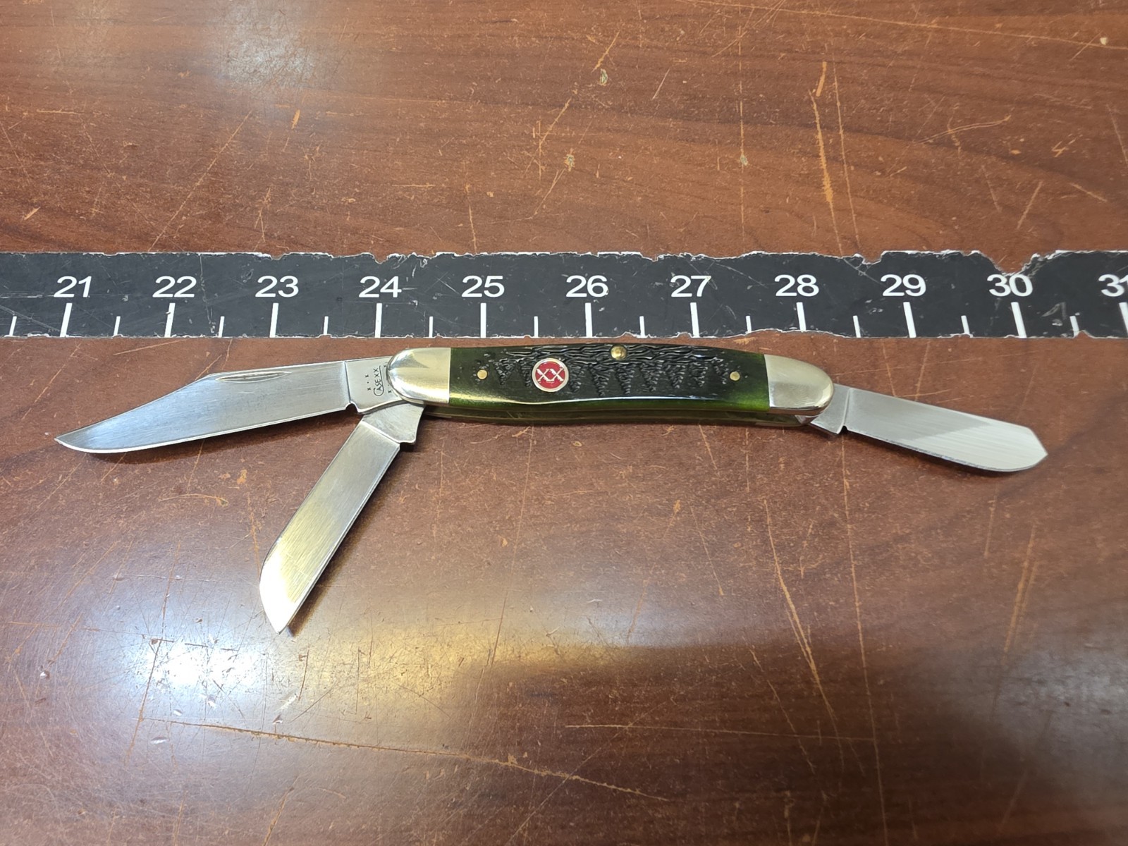2002 CASE XX 6347 DARK GREEN CHRISTMAS TREE FOLDING KNIFE