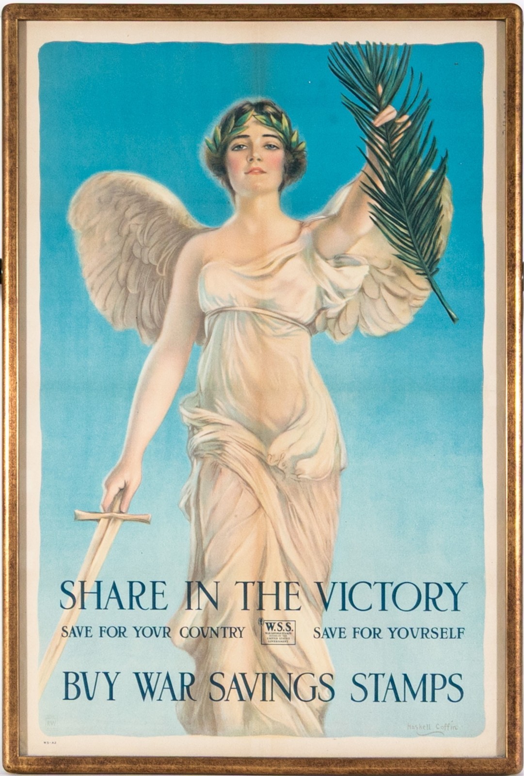 Original Haskell Coffin WWI Lithograph Poster \'Share in the Victory\' 1918 Framed