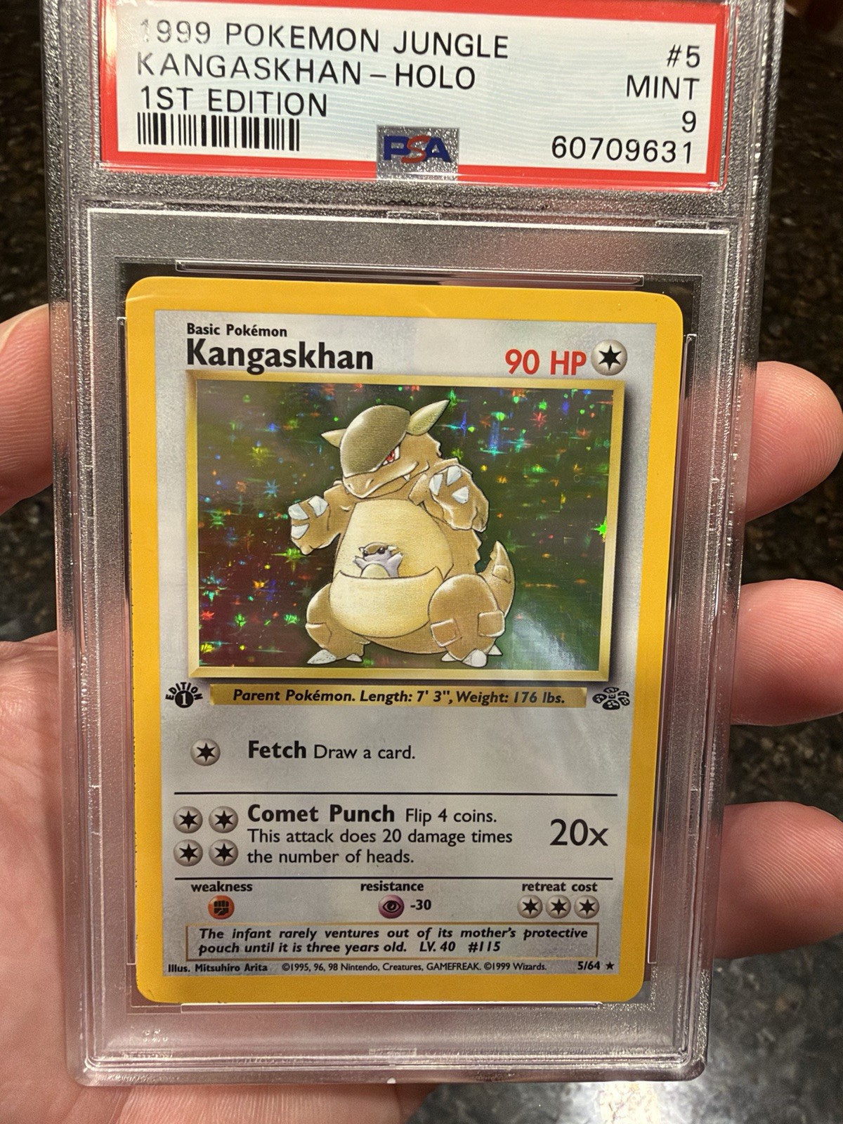 Pokémon 1999 Jungle 1st Edition Holo Kangaskhan #5/64 PSA 9 Cert 60709631