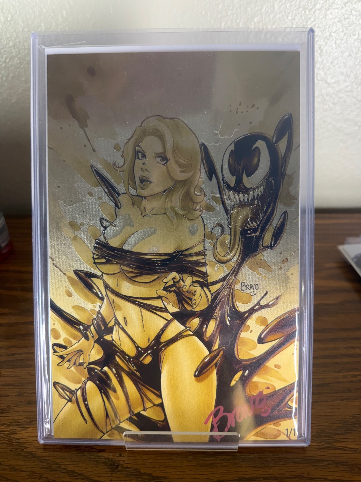 Venom Gwen (?) 1 of 1 Gold Metal Signed w COA by Luis Bravo Partial Nude