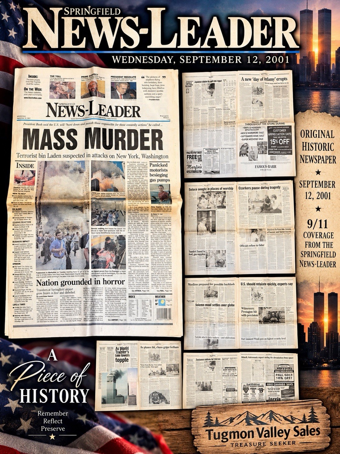 Springfield News-Leader Sept 12 2001 9/11 MASS MURDER Newspaper Historic Edition