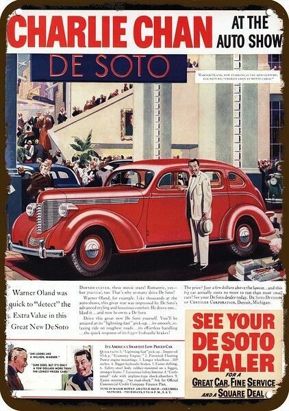 1937 DESOTO Red Car Vintage Look DECORATIVE METAL SIGN - Actor CHARLIE CHAN