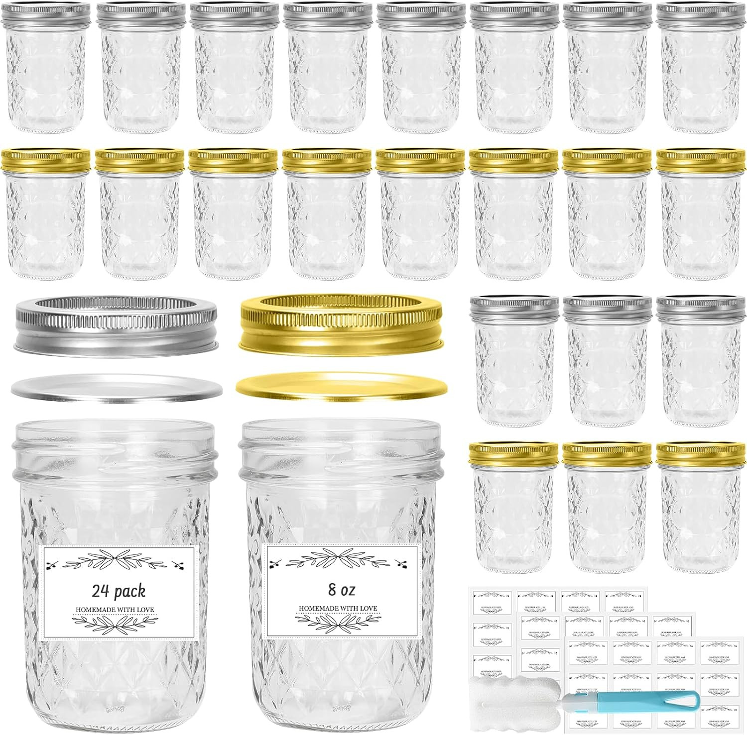 24 Pack 8 Oz Glass Mason Jars