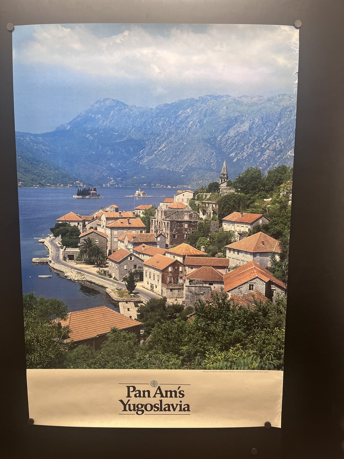 c.1970s Pan Am\'s Yugoslavia Travel Poster Kotor Gulf Montenegro Vintage Original