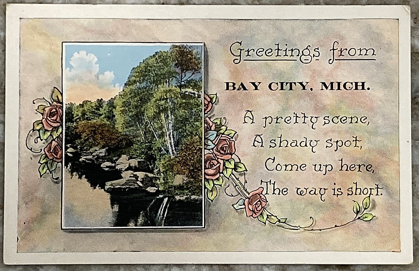 Greetings From Bay City Michigan Shore Scene WB Postcard B740