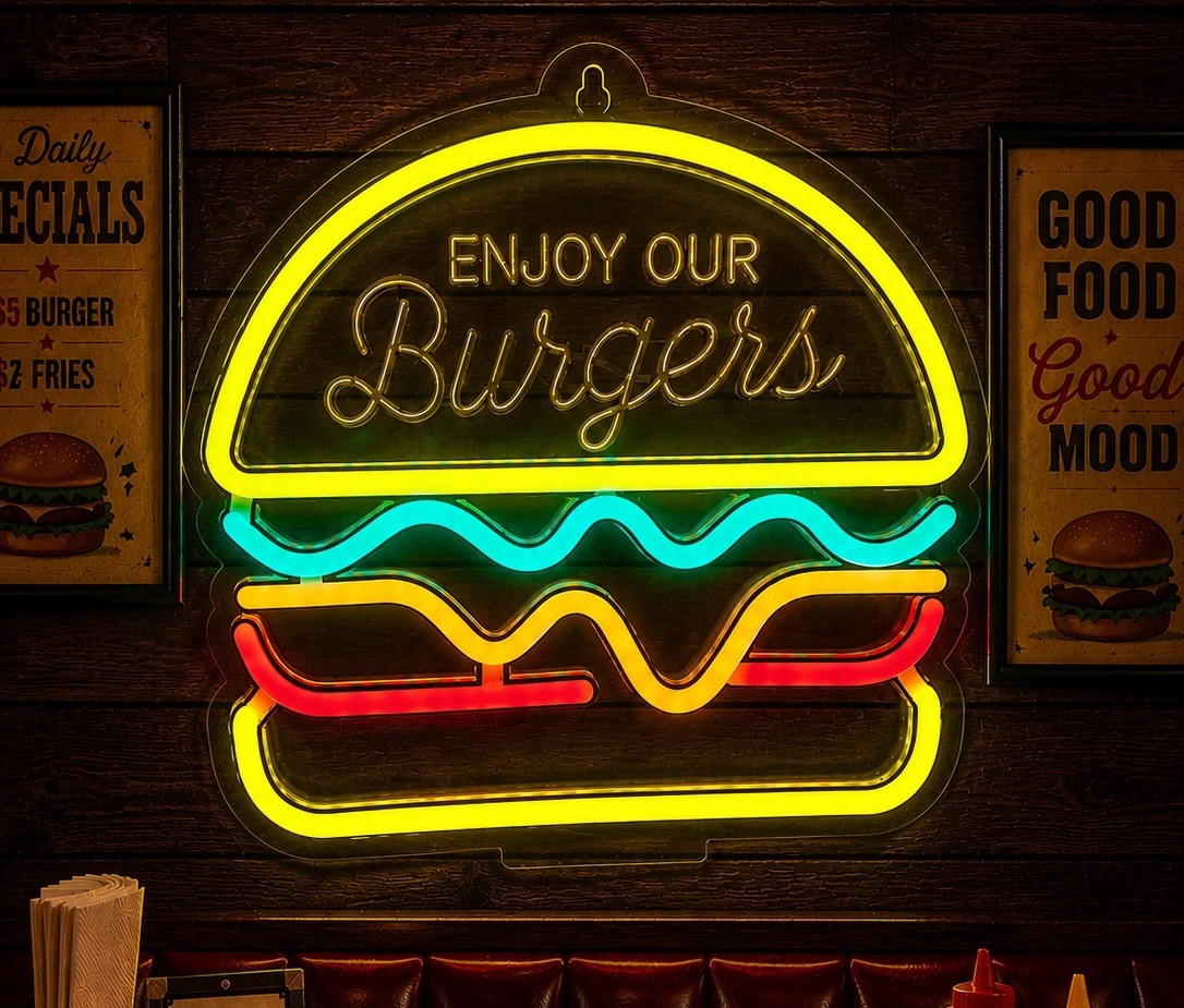 Burger Neon Signs LED Light Hamburger Cheeseburger Business Restaurant Bar Food