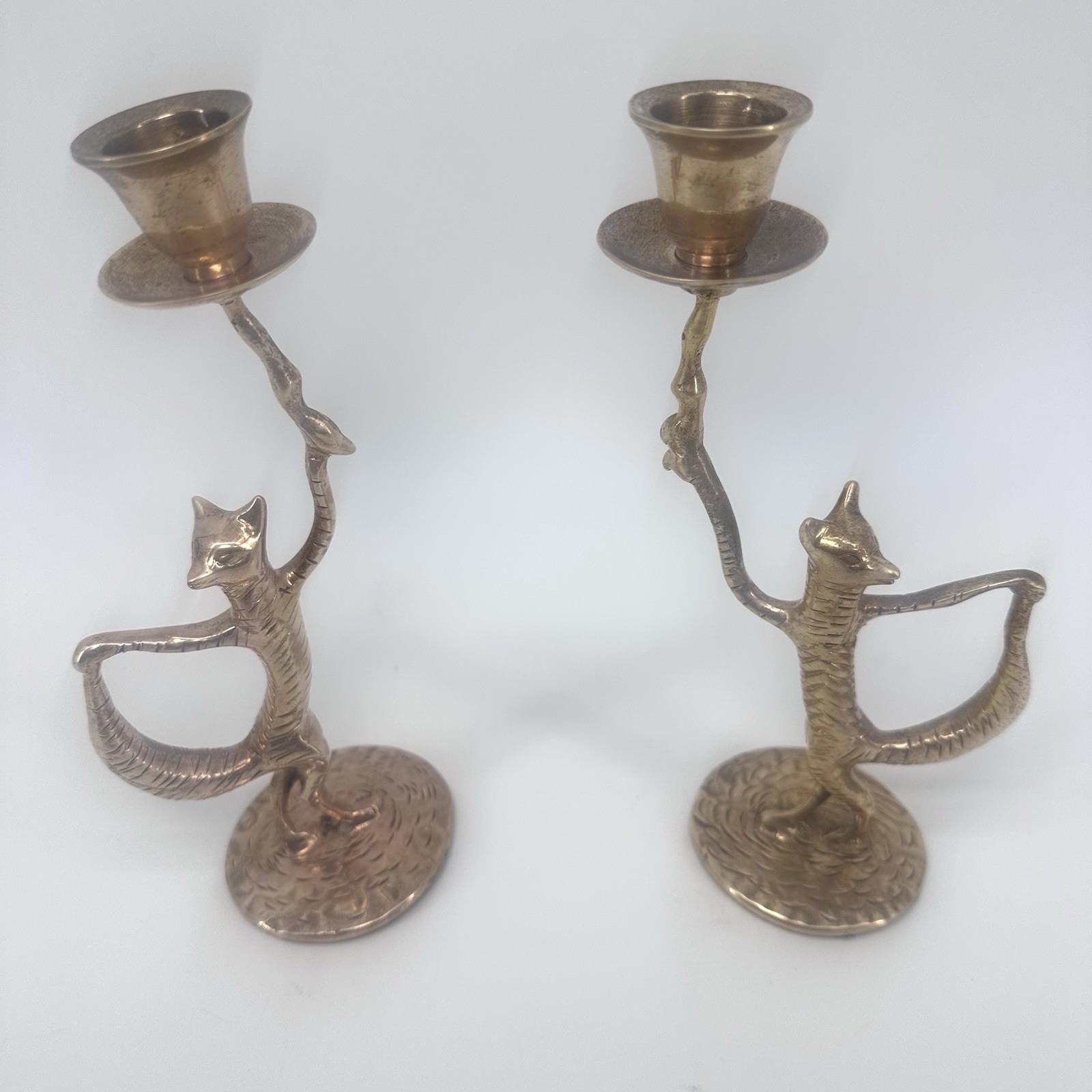 Vintage Petites Choses Brass Dancing Fox Candle Holders Candlesticks Pair Rare