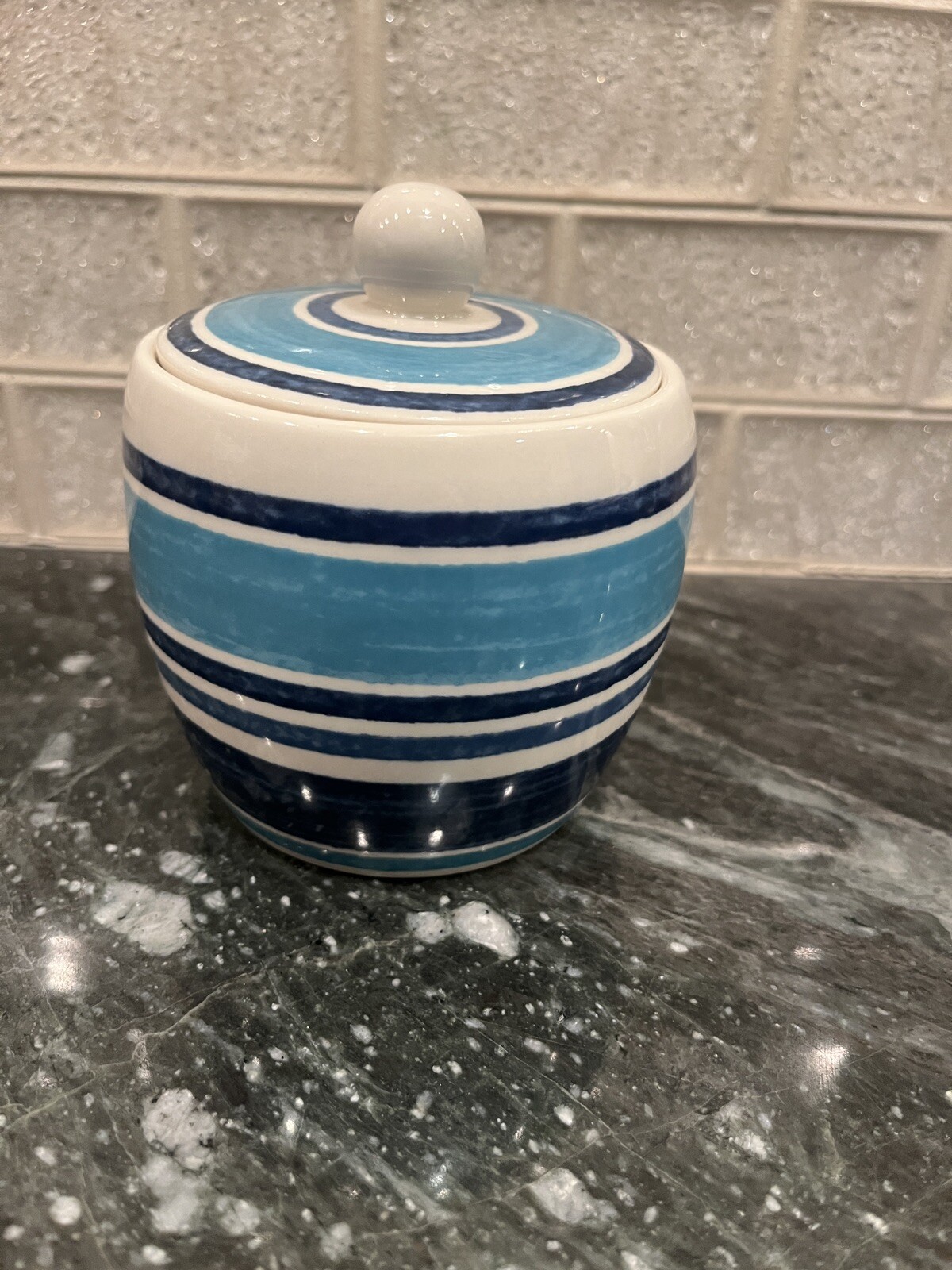 Johnson Brothers Farmhouse Kitchen Blue Stripe Lidded  Sugar Bowl