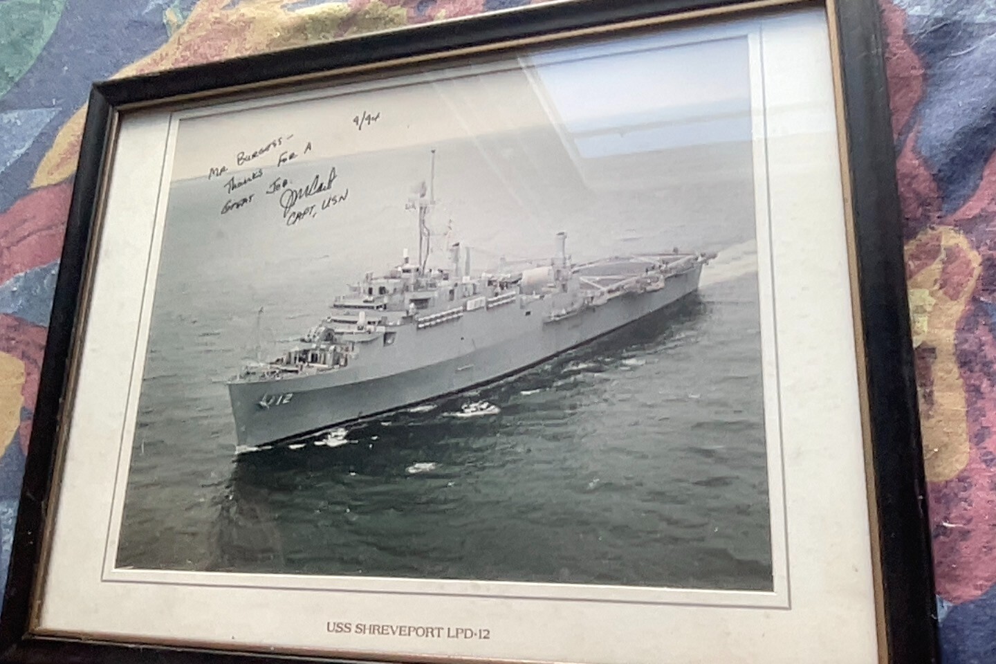 Framed Vintage Photo. USS Shreveport LPD-12. 1964. Signed by Captain. 9 x 12