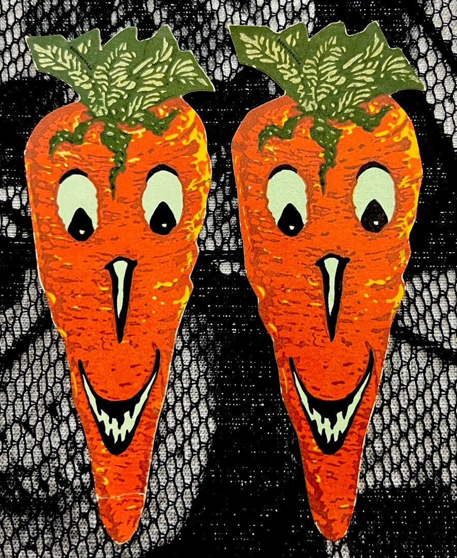 Vintage Dennison Halloween Carrot Anthropomorphic Cut Out Die Cut-Set Of 2