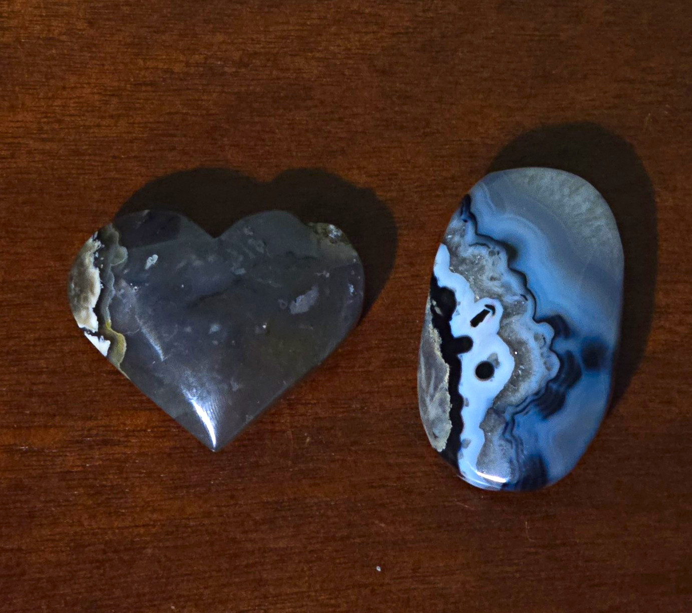Volcano Agate Heart & Palmstone Set Total Combined Weight 5.2 Oz