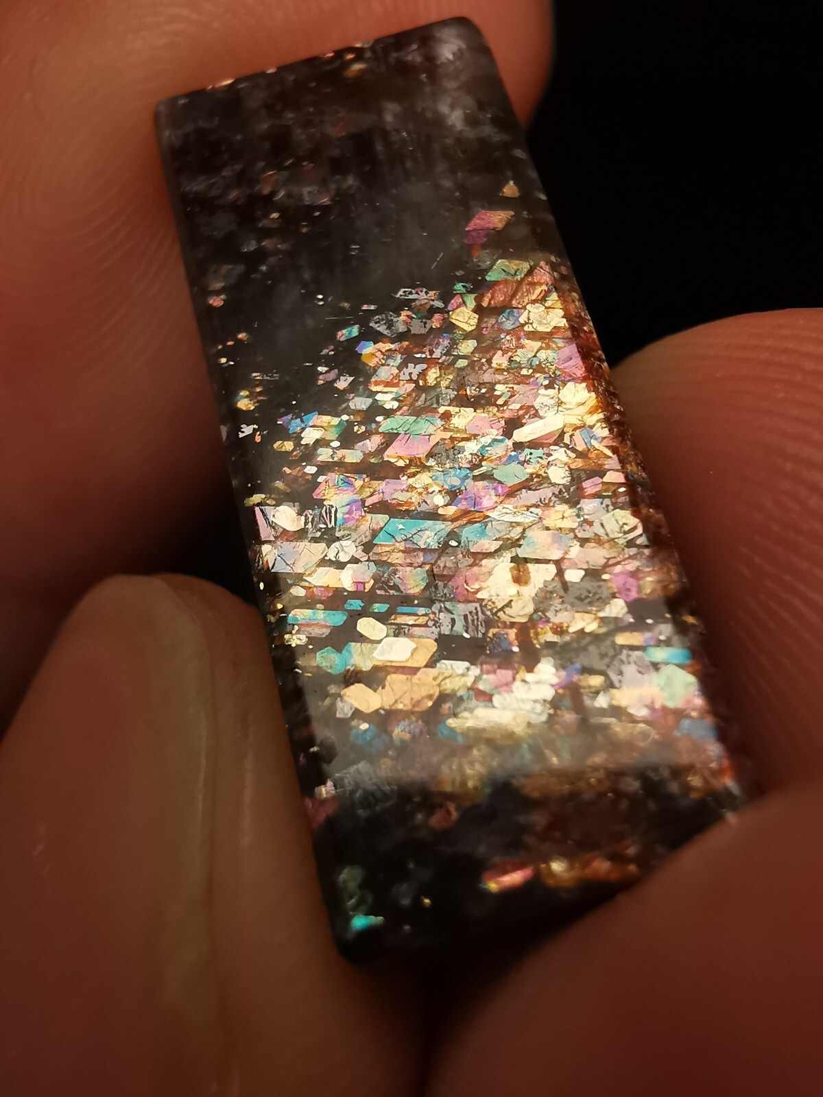 Rainbow lattice Sunstone cut and polished