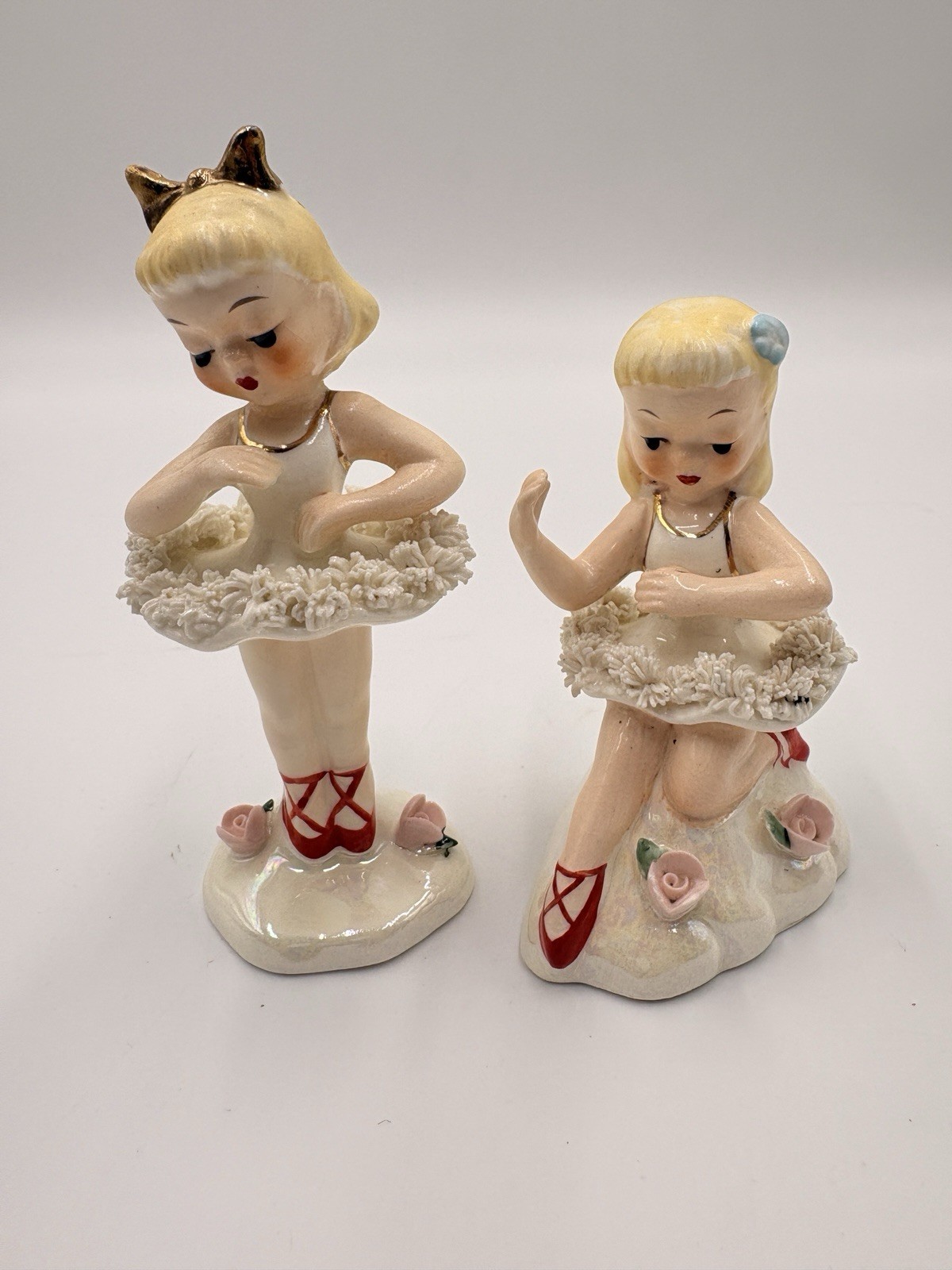 Vintage 1950s Napco Japan Ballerina Figurines Pair Spaghetti Tutu MCM Kitsch