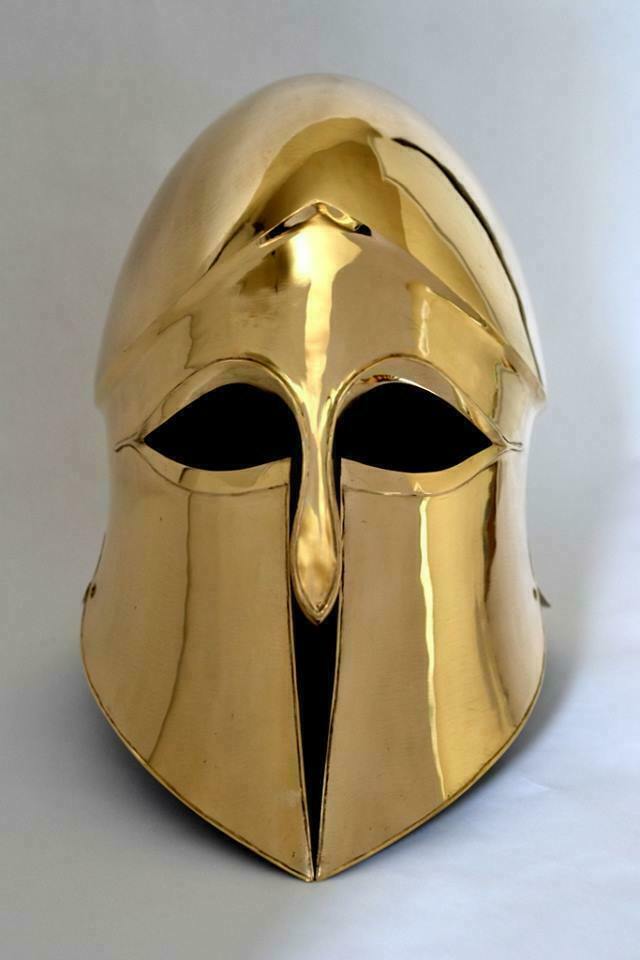 Greek Corinthian Helmet 16GA Steel & Brass Coated Medieval Museum Helmet 