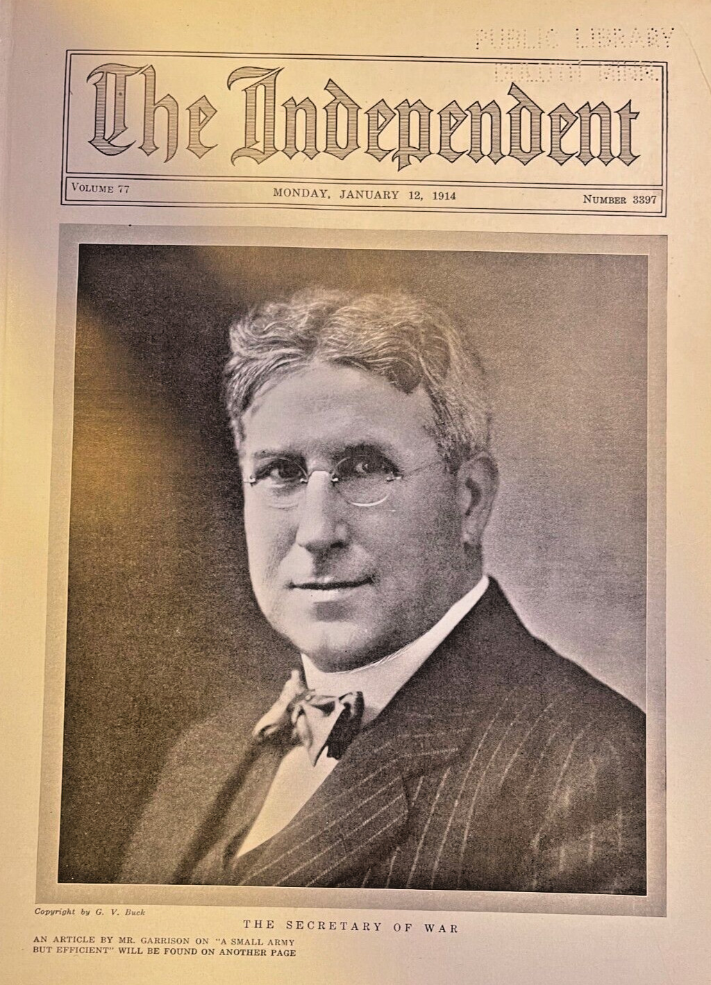 1914 Illustration Lindley Miller Garrison Secretary of War **Cover Only **