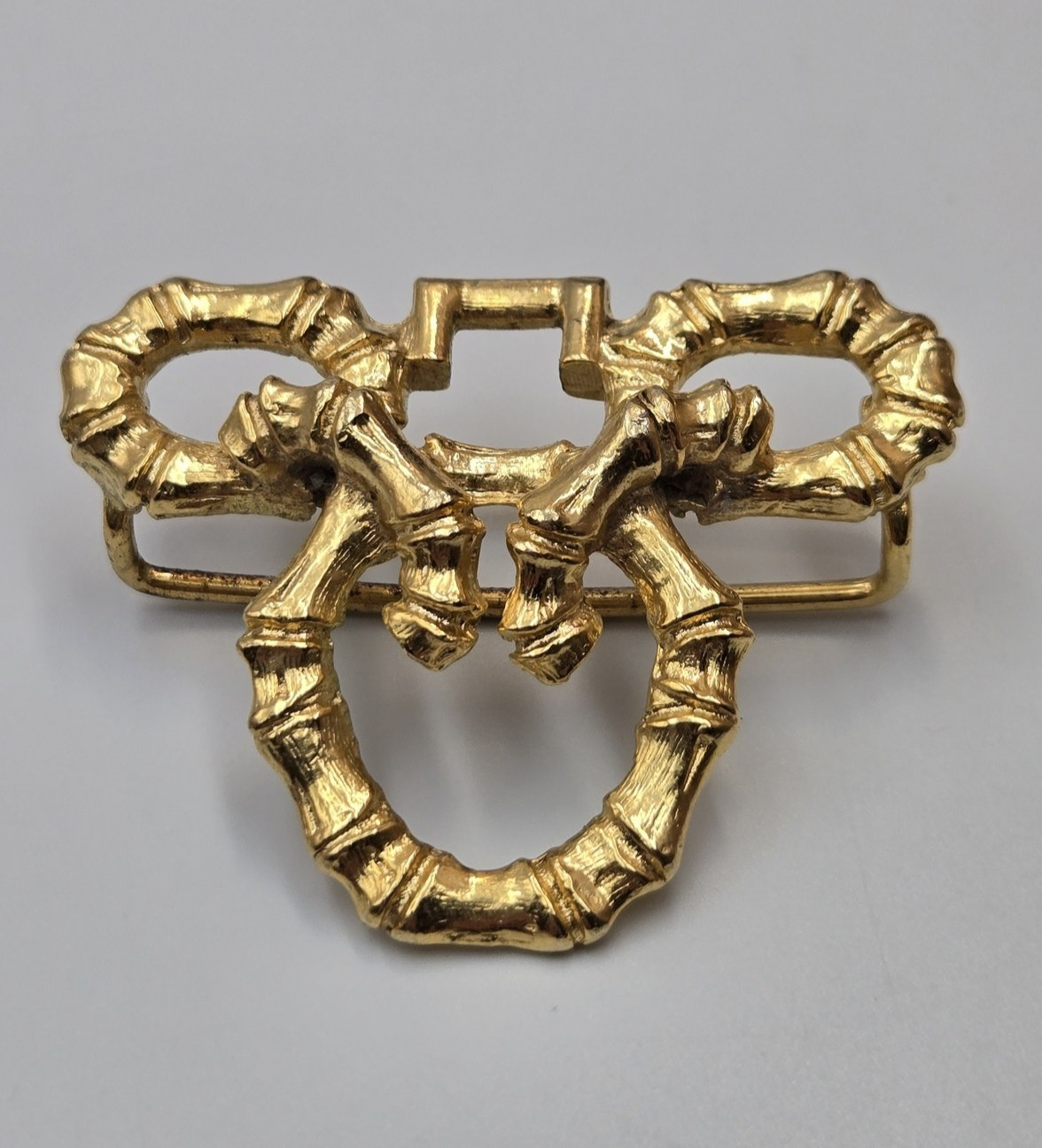 Vintage Mimi Di N 1975 Gold-Tone Bamboo Motif Belt buckle Costume Jewelry lt380