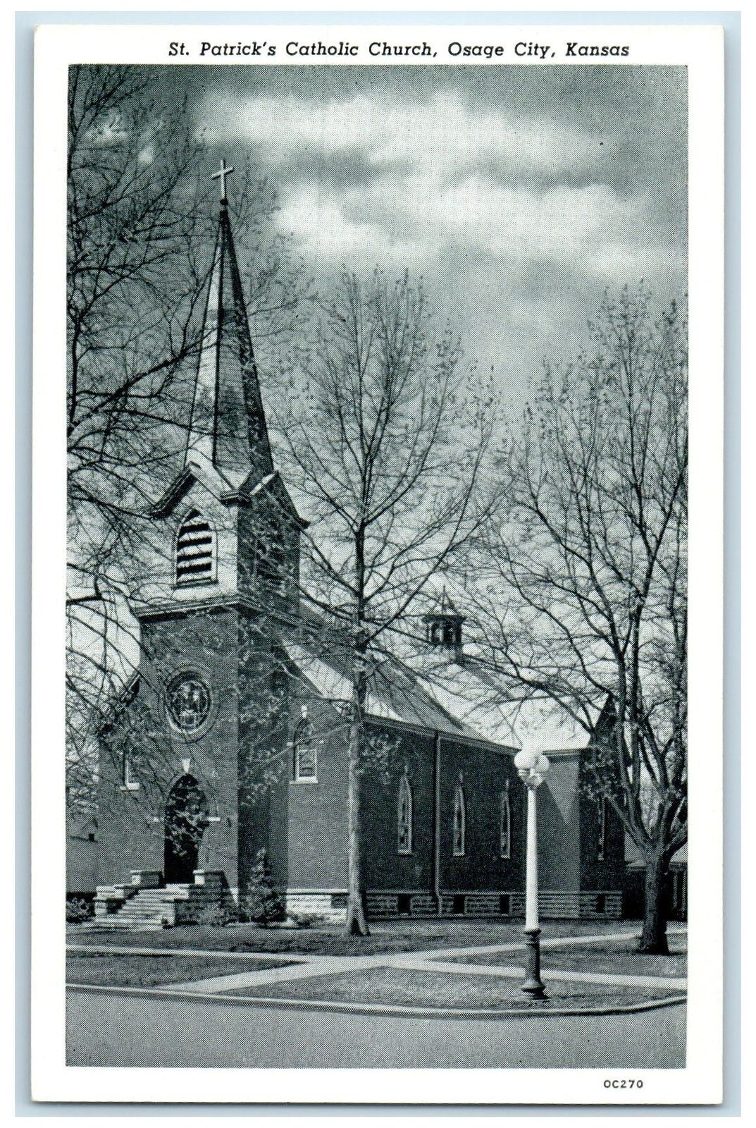 c1960s St. Patrick's Catholic Church Osage City Kansas KS Unposted Tree Postcard
