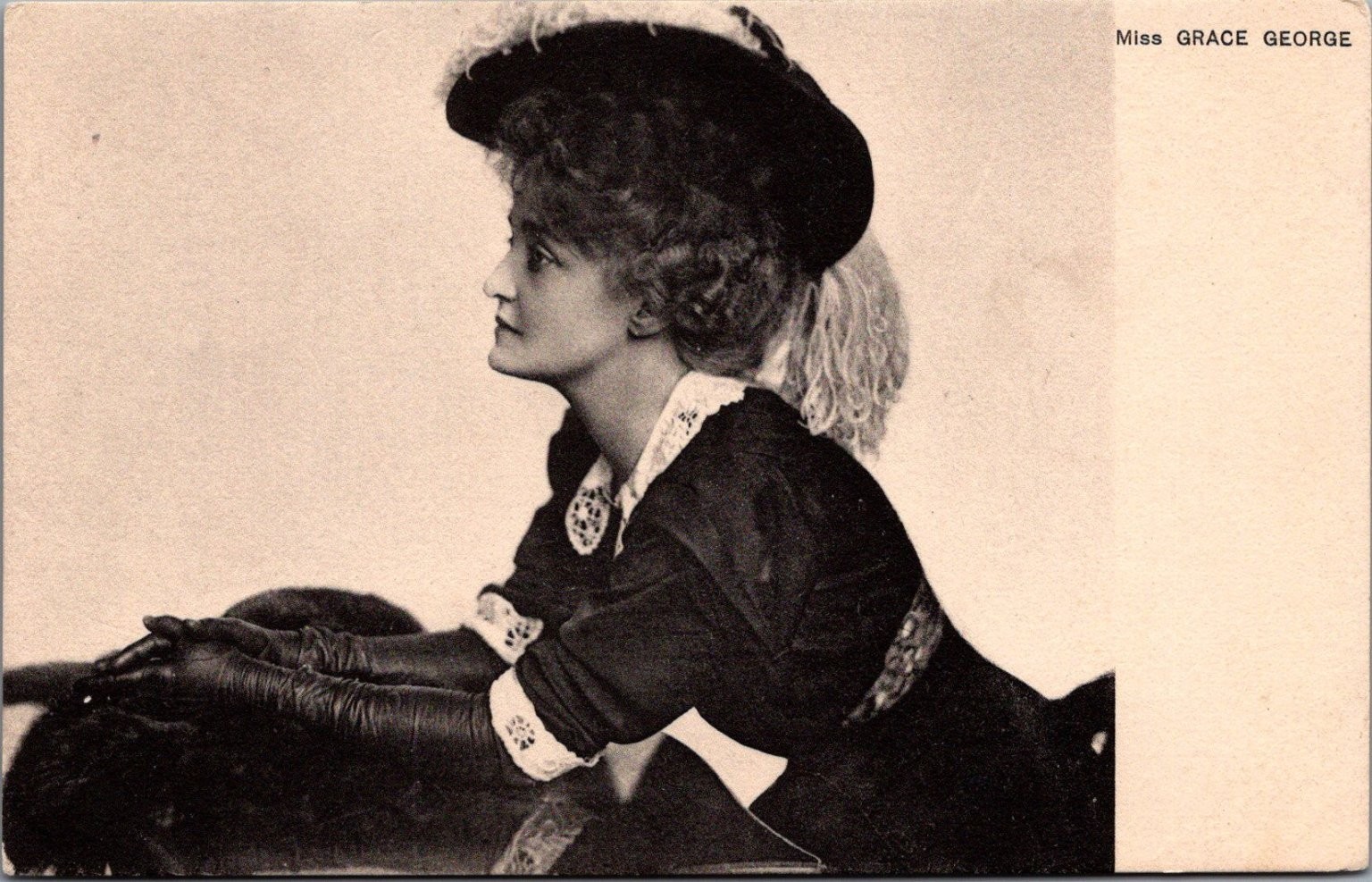 MISS GRACE GEORGE Actress Portrait Postcard Edwardian Era Hat Gloves