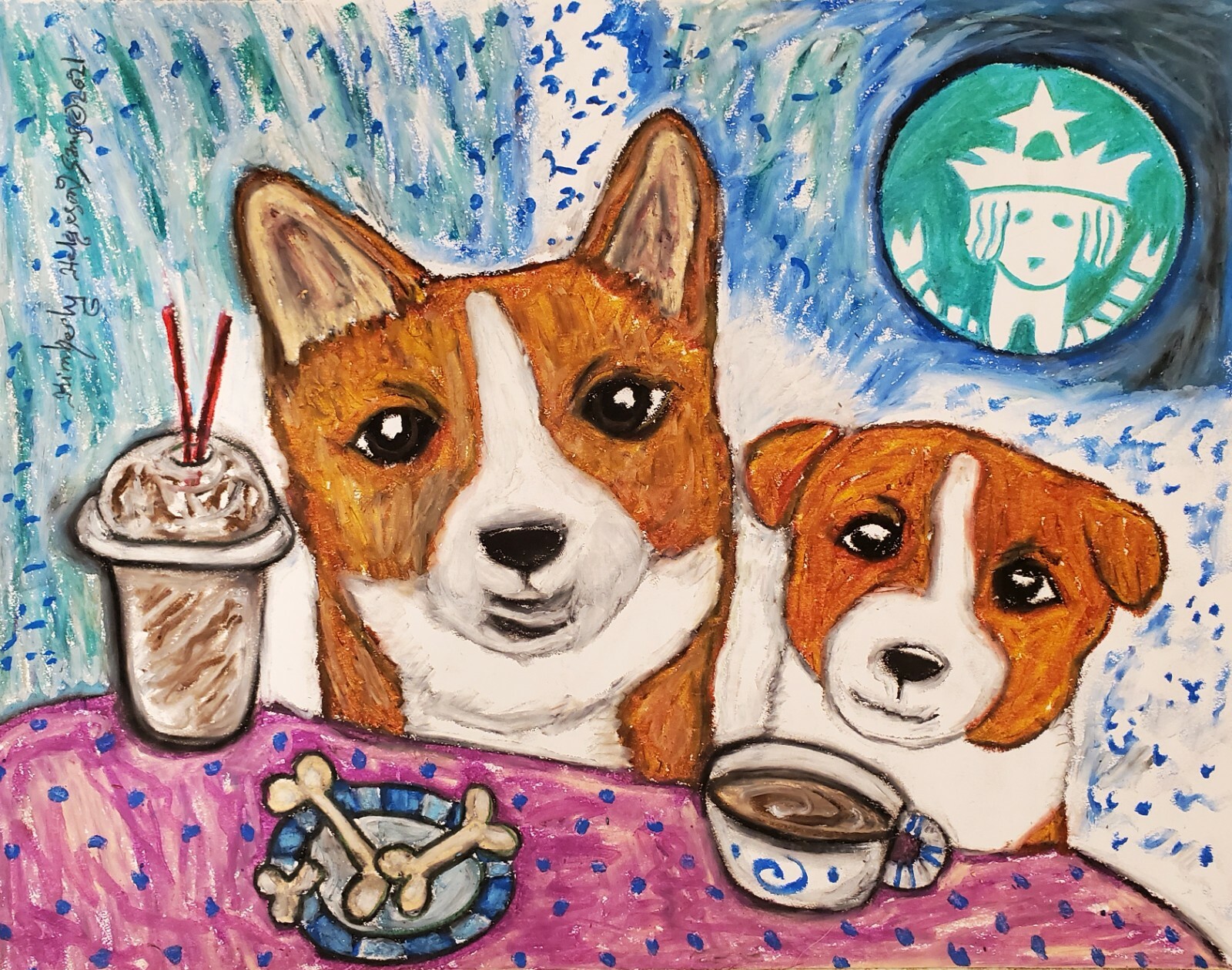 PEMBROKE WELSH CORGI at Starbarks ORIGINAL Painting 11x14 Signed Artist KSams