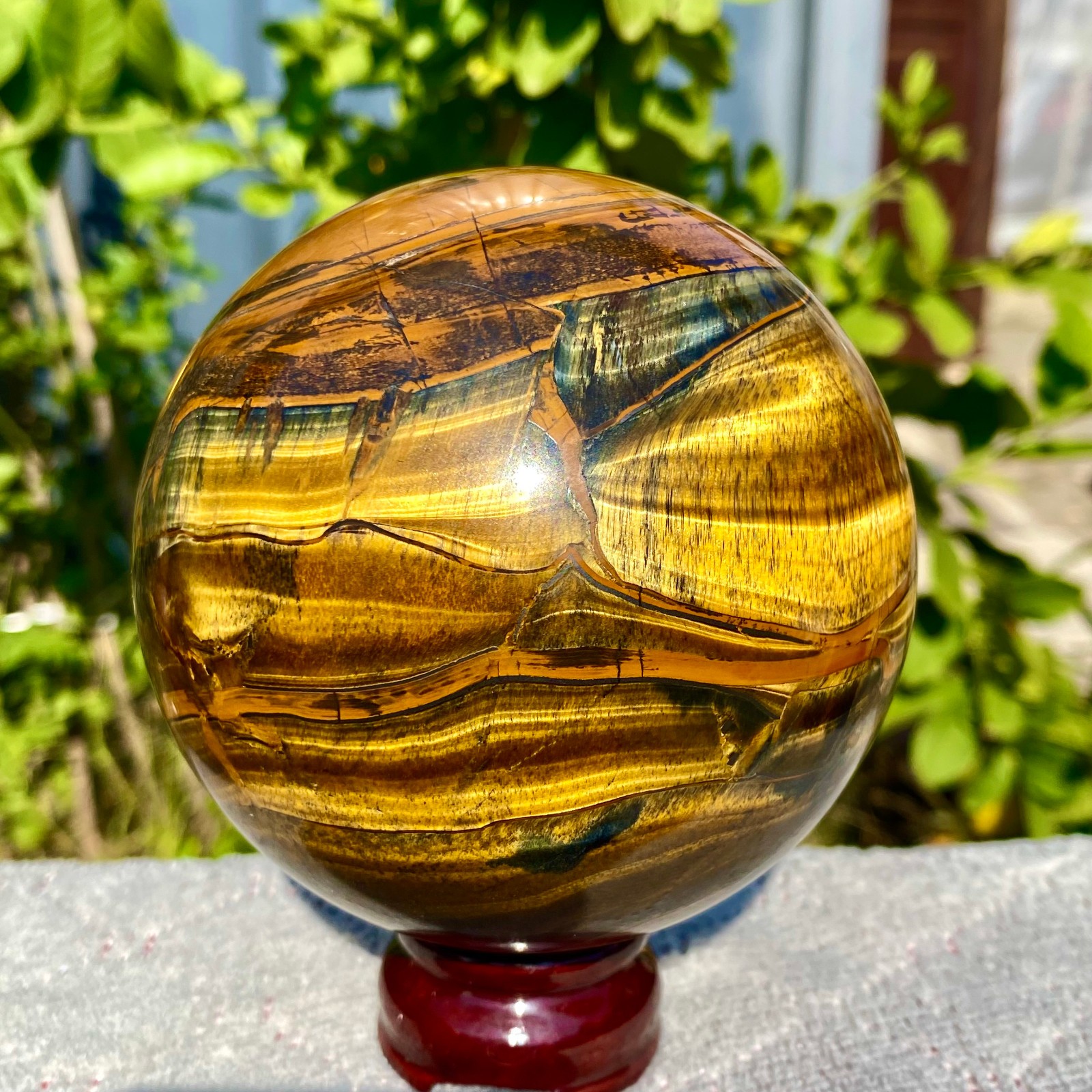 3.46LB Large Natural Tiger\'s Eye Ball Quartz Crystal Sphere Gem Healing Décor