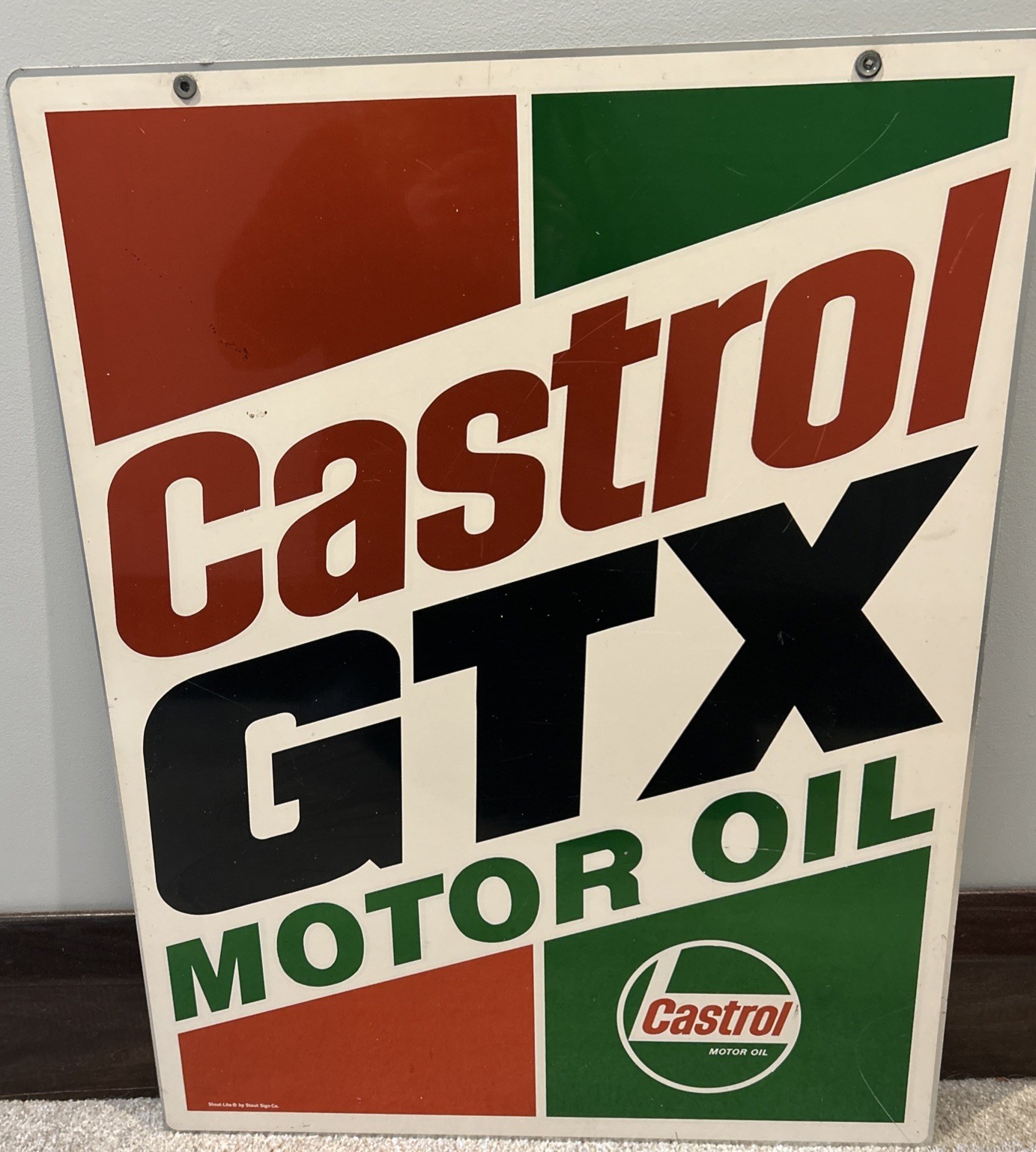 VINTAGE CASTROL GTX MOTOR OIL DOUBLE SIDED GAS OIL ADVERTISING ALUMINUM SIGN