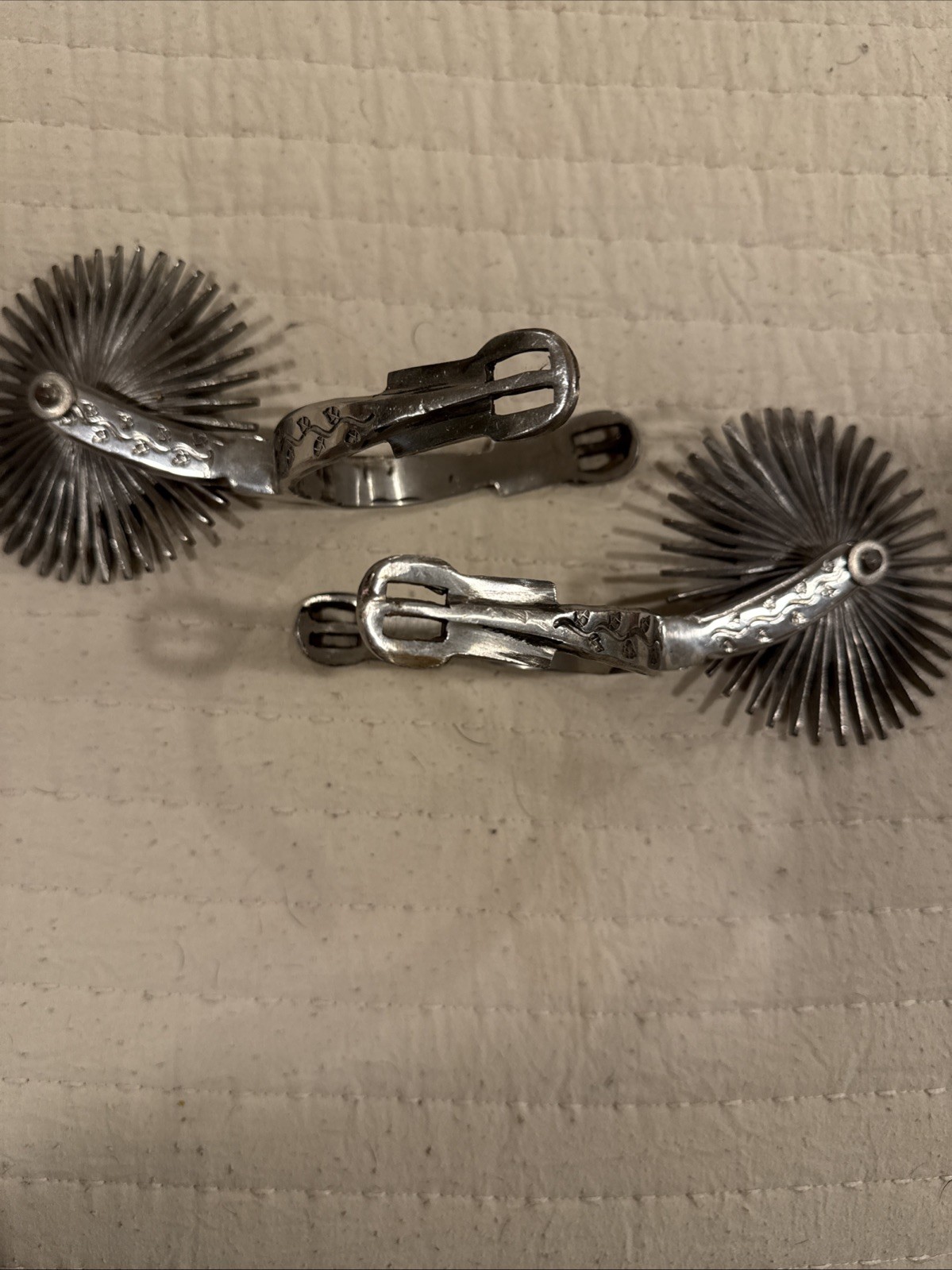 ANTIQUE Chilean Huaso VTG. Gaucho Ornate Pair Of Spurs 4” Dowels, 8\
