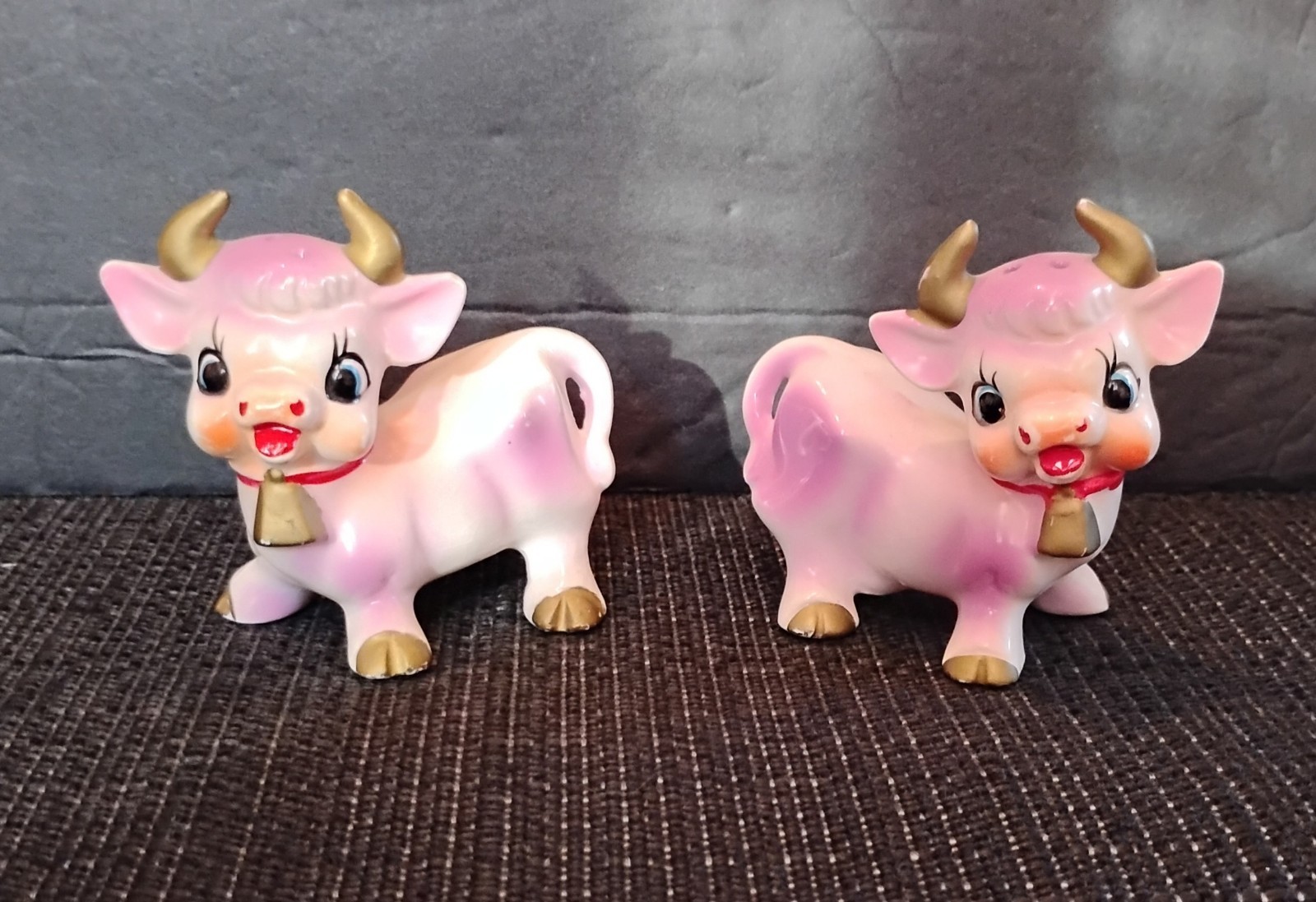 Vintage 50\'s Purple Cow Ceramic Salt & Pepper Shakers No Stoppers