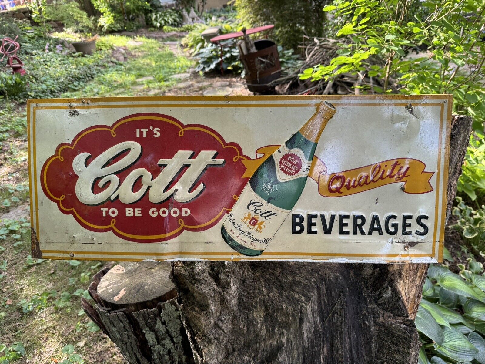Vintage Cott Ginger Ale Beverages Sign with Bottle 50's Soda Pop Country Store