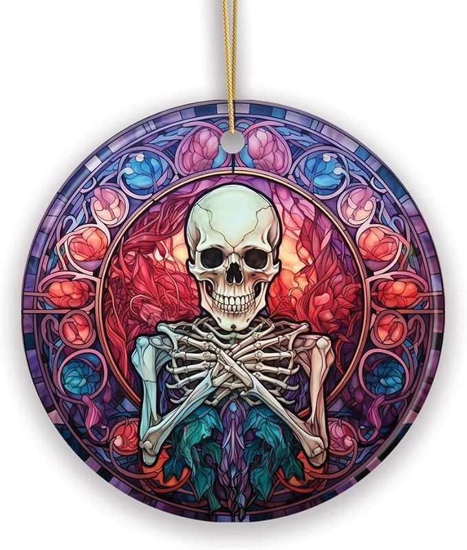 Ghastly Grins Haunted Halloween Skeleton Ceramic Ornament  T366
