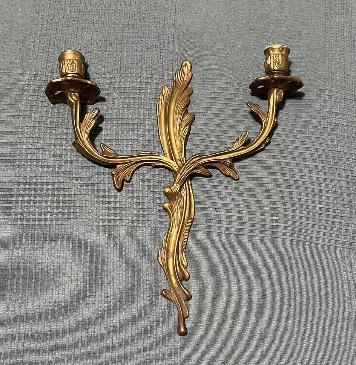 Vintage Louis XV Style Solid Brass Gold Wall Candle Sconce Baroque Rococo